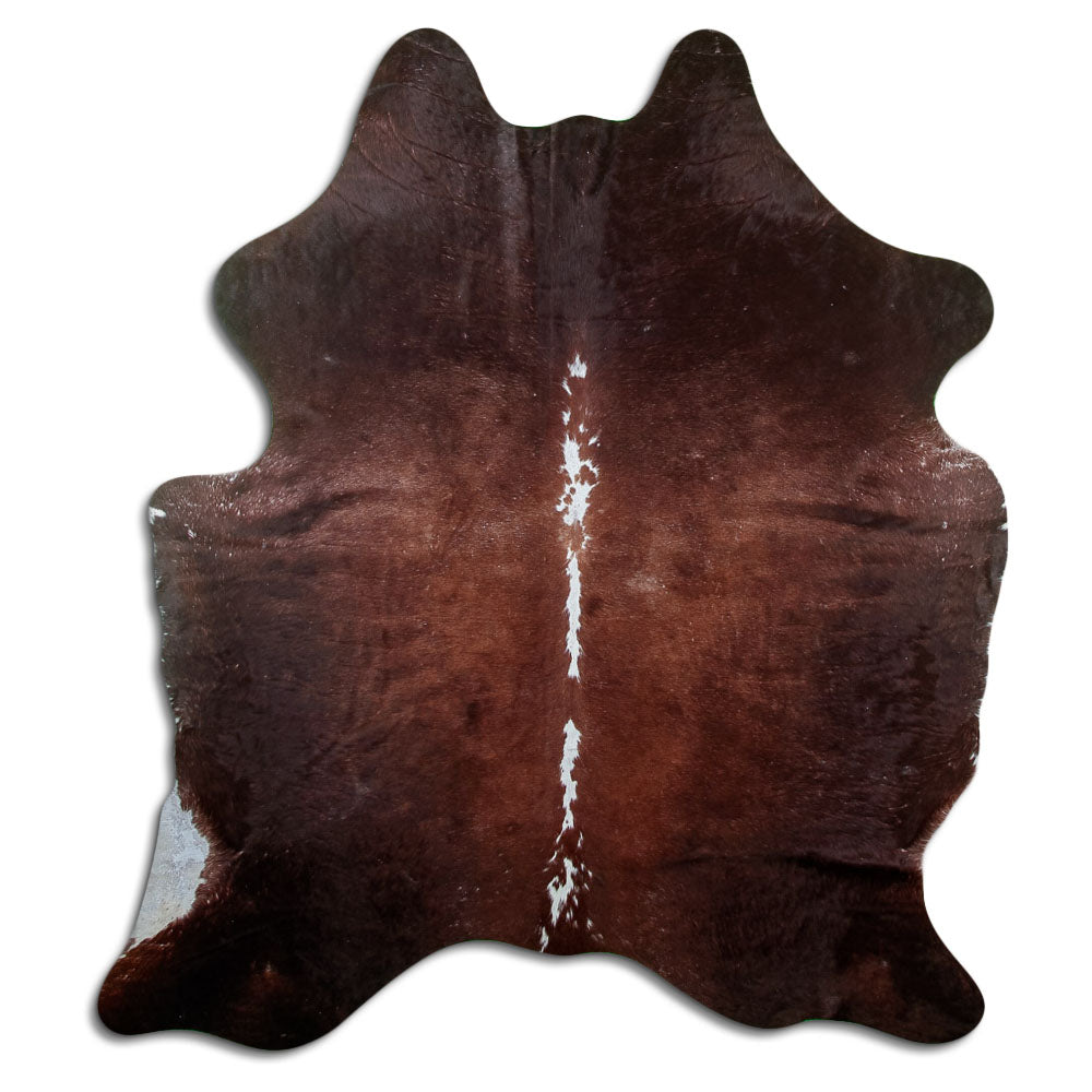 Peau de vache marron et blanc d’environ 200 × 170 cm, vue de dessus : exactement la peau que vous recevez