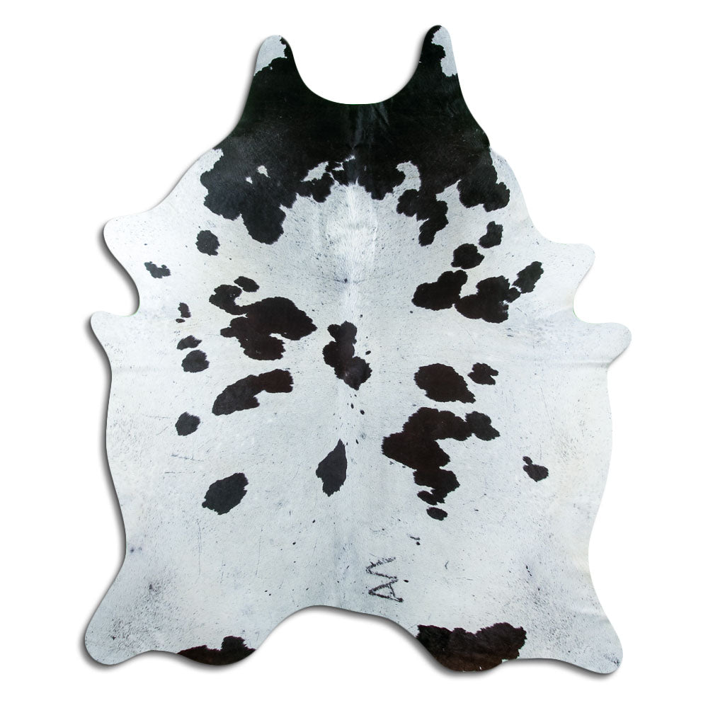 Peau de vache poivre et sel d’environ 210 × 180 cm, vue de dessus : exactement la peau que vous recevez
