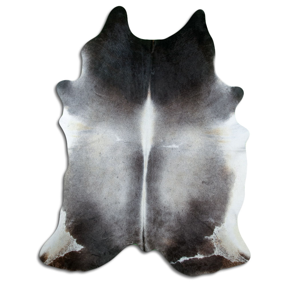 Peau de vache fauve et gris d’environ 240 × 190 cm, vue de dessus : exactement la peau que vous recevez