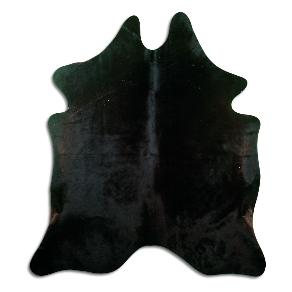 Peau de vache noire d’environ 180 × 160 cm, vue de dessus : exactement la peau que vous recevez