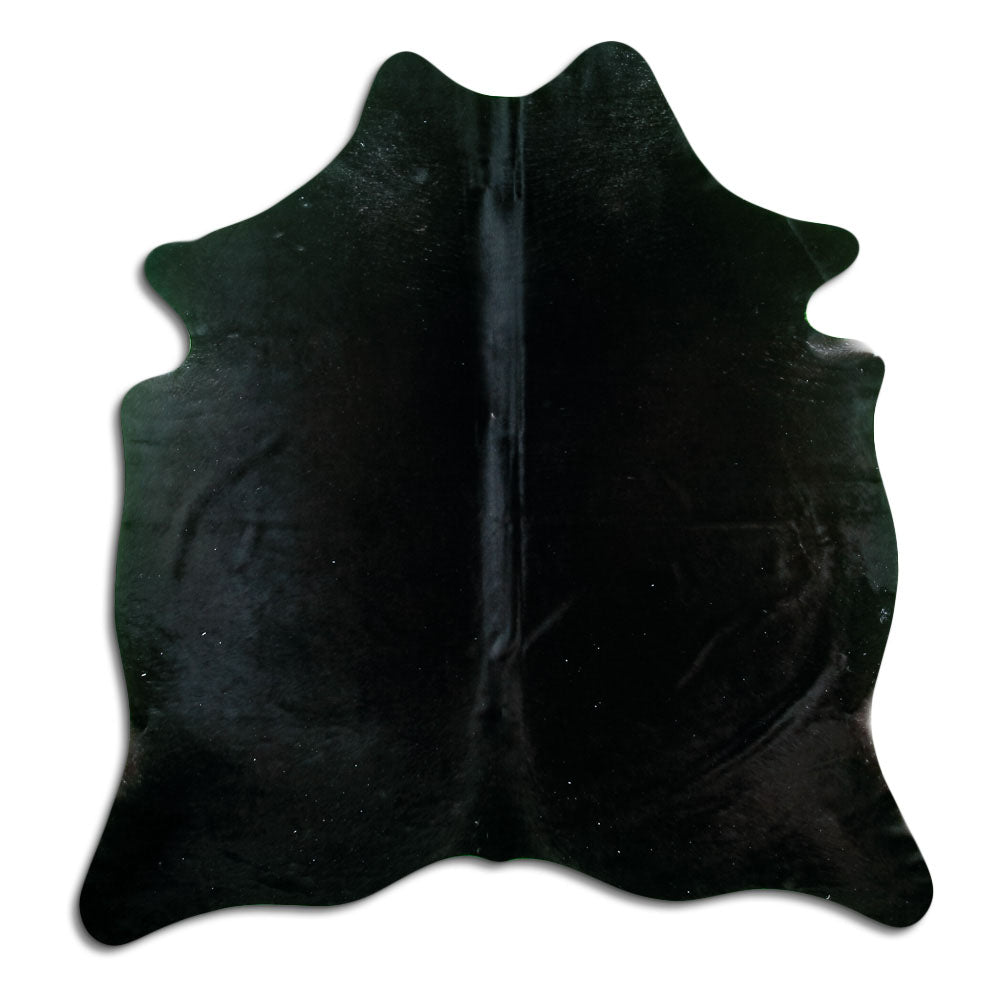 Peau de vache noire d’environ 180 × 170 cm, vue de dessus : exactement la peau que vous recevez