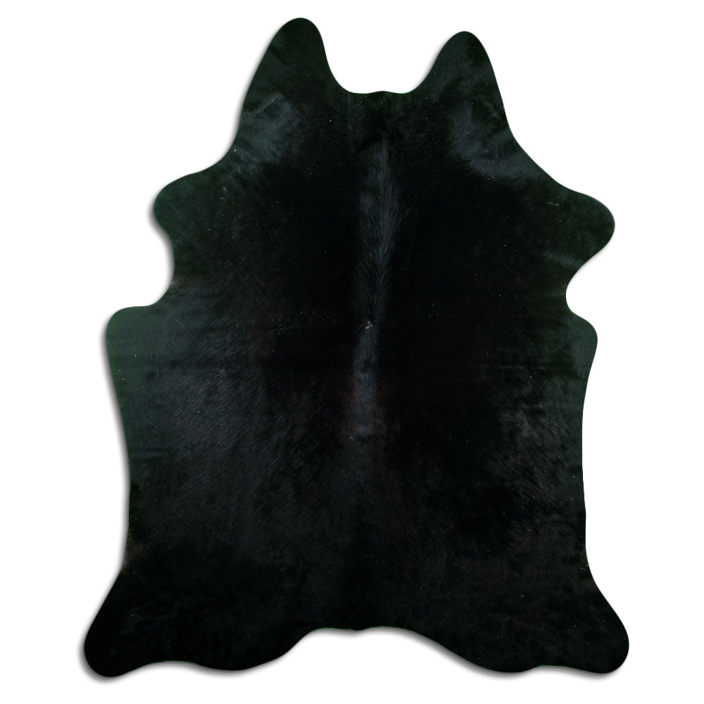 Peau de vache noire d’environ 200 × 160 cm, vue de dessus : exactement la peau que vous recevez