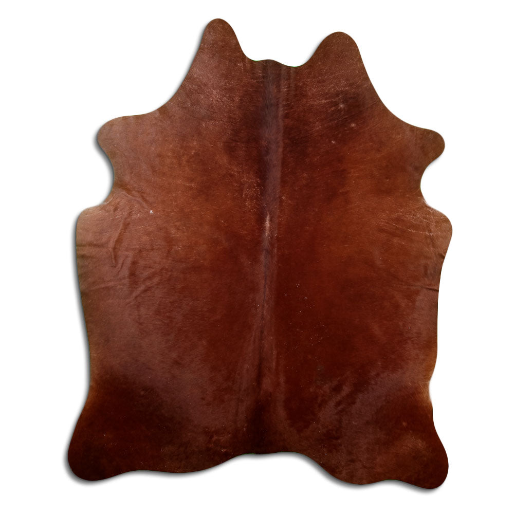 Peau de vache marron d’environ 200 × 160 cm, vue de dessus : exactement la peau que vous recevez