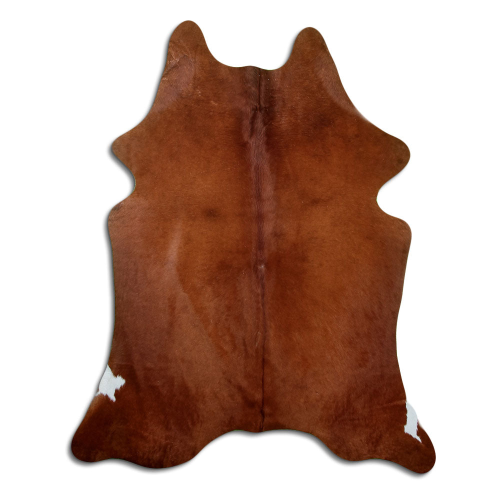 Peau de vache marron d’environ 190 × 160 cm, vue de dessus : exactement la peau que vous recevez