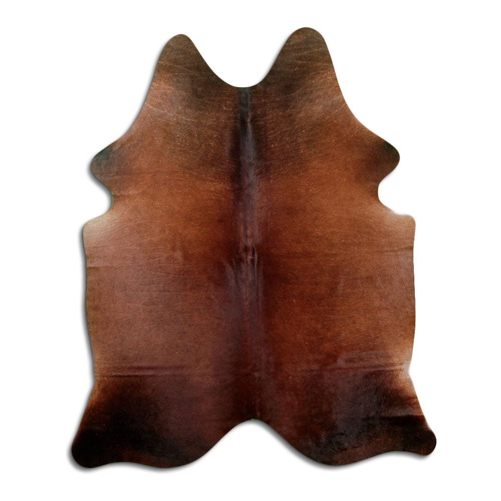 Peau de vache marron d’environ 200 × 160 cm, vue de dessus : exactement la peau que vous recevez