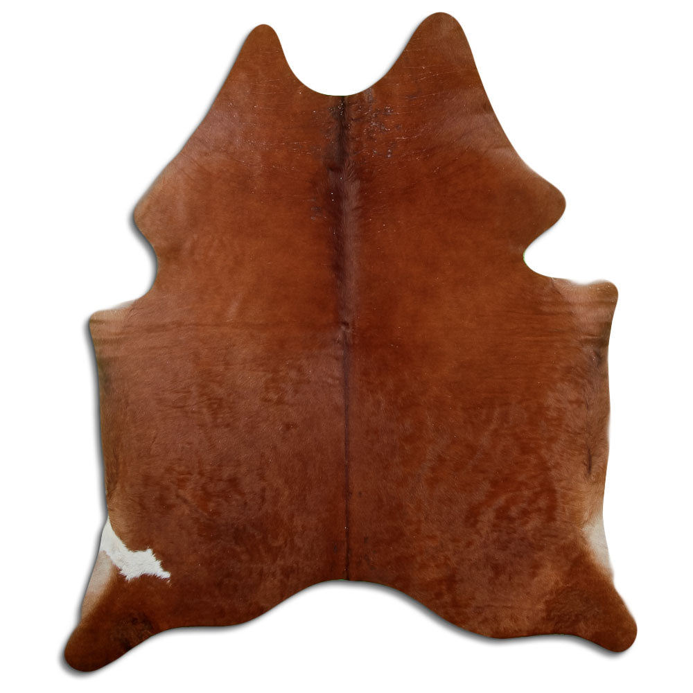 Peau de vache marron d’environ 200 × 170 cm, vue de dessus : exactement la peau que vous recevez