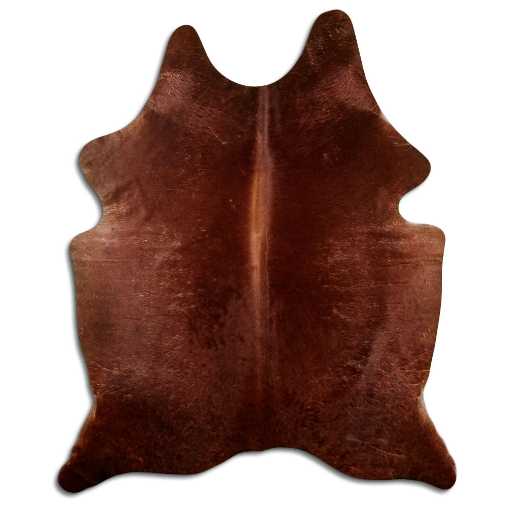 Peau de vache marron d’environ 200 × 170 cm, vue de dessus : exactement la peau que vous recevez