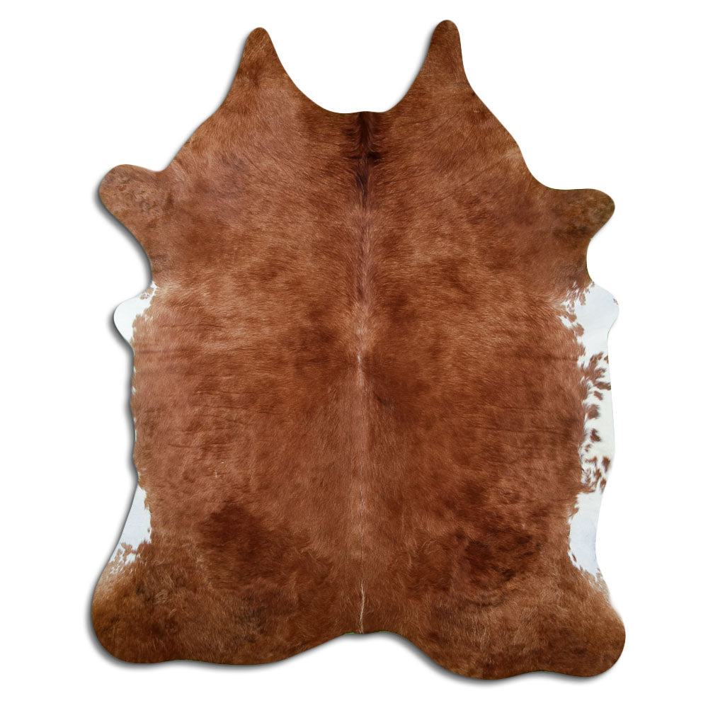 Peau de vache marron d’environ 220 × 180 cm, vue de dessus : exactement la peau que vous recevez