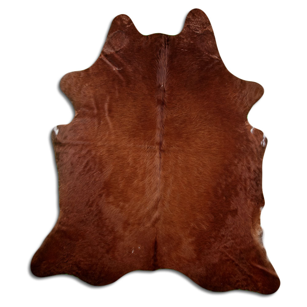 Peau de vache marron d’environ 220 × 200 cm, vue de dessus : exactement la peau que vous recevez