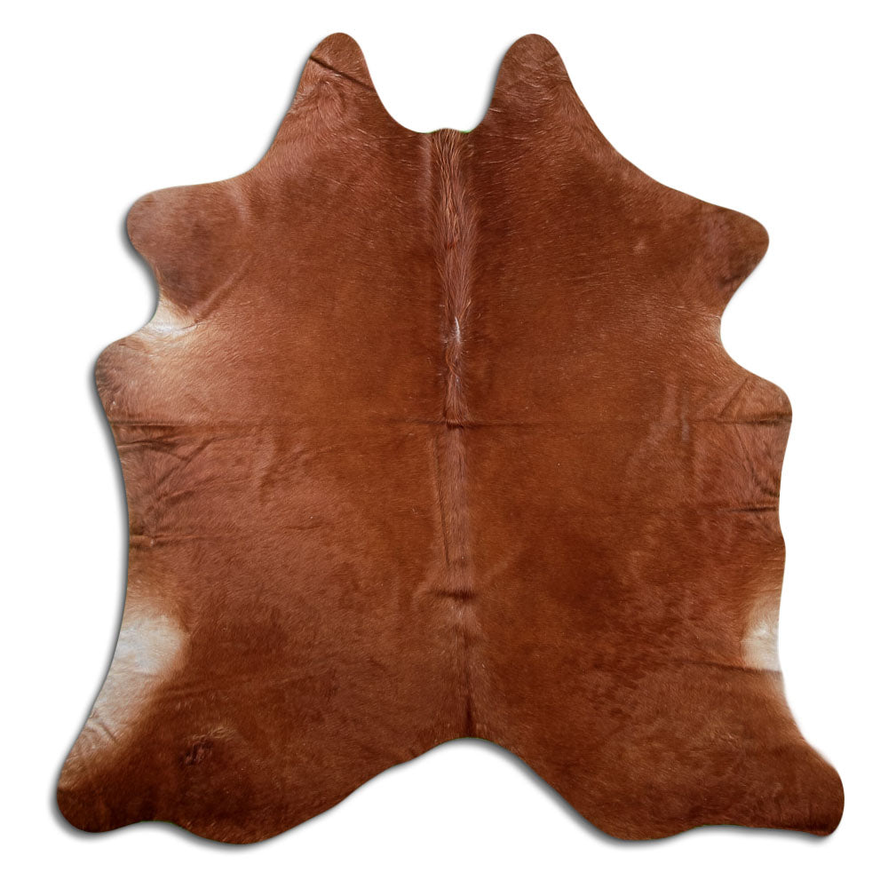 Peau de vache marron d’environ 200 × 190 cm, vue de dessus : exactement la peau que vous recevez