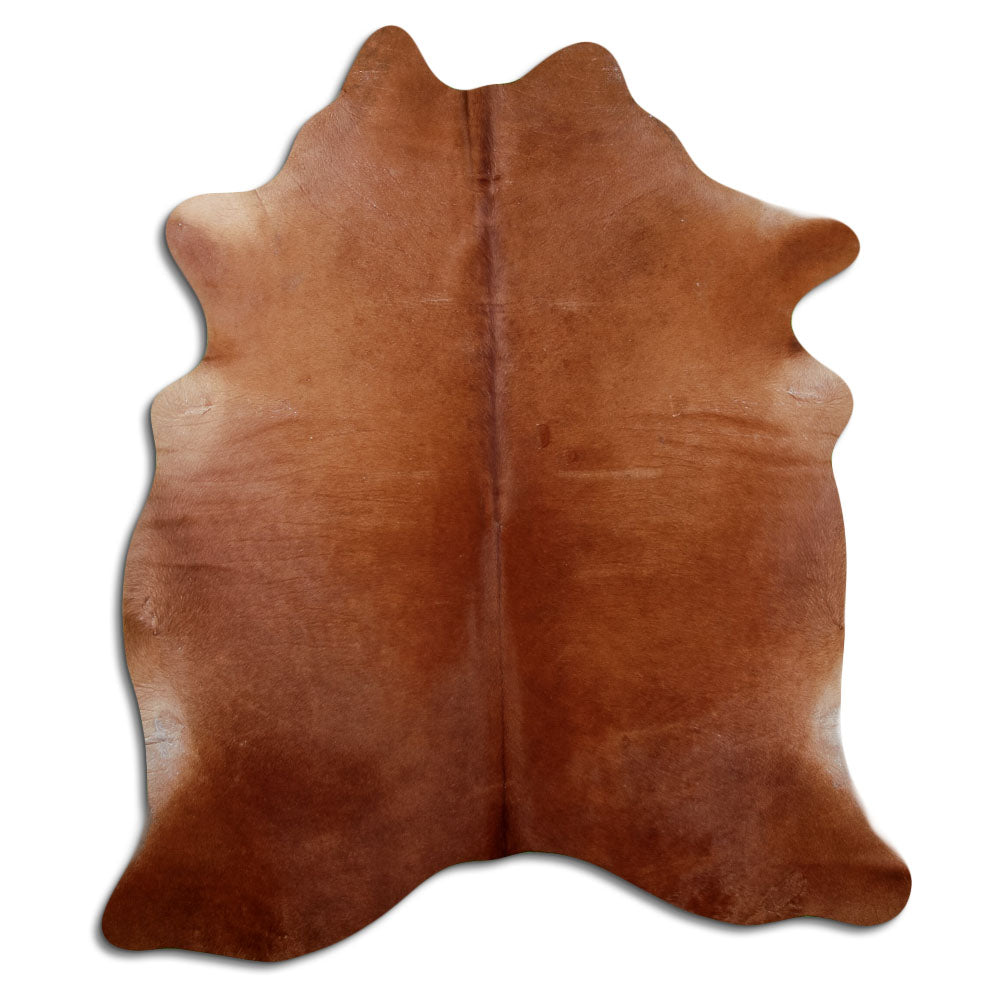 Peau de vache marron d’environ 210 × 180 cm, vue de dessus : exactement la peau que vous recevez