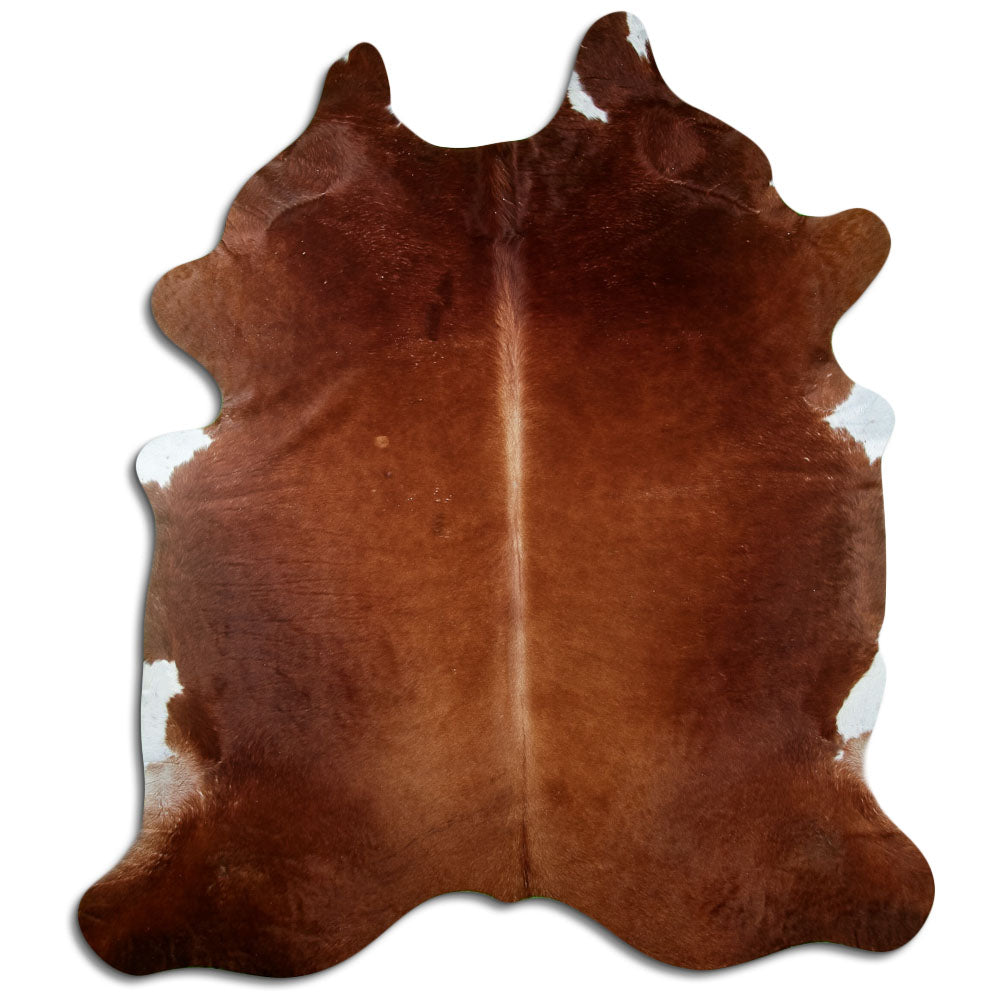 Peau de vache marron d’environ 220 × 190 cm, vue de dessus : exactement la peau que vous recevez