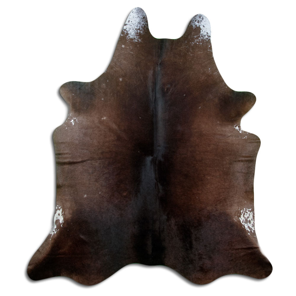 Peau de vache marron d’environ 210 × 180 cm, vue de dessus : exactement la peau que vous recevez
