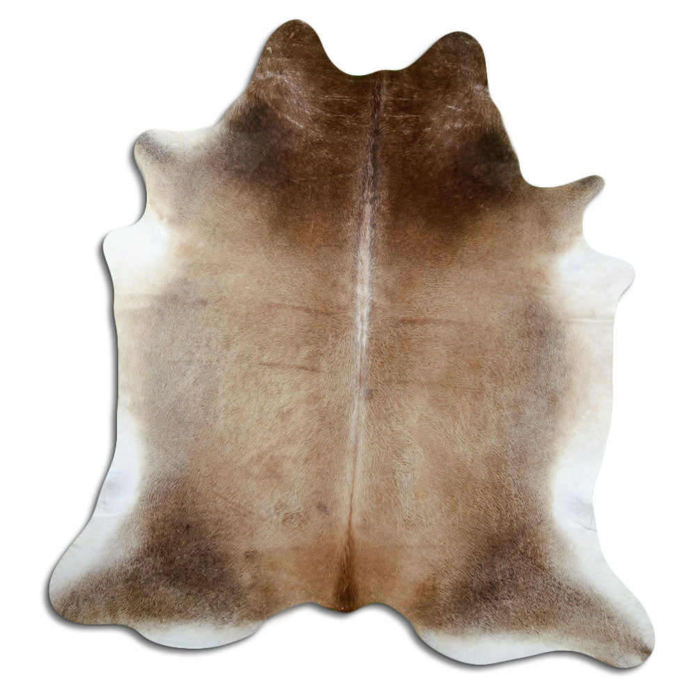 Peau de vache marron d’environ 210 × 200 cm, vue de dessus : exactement la peau que vous recevez