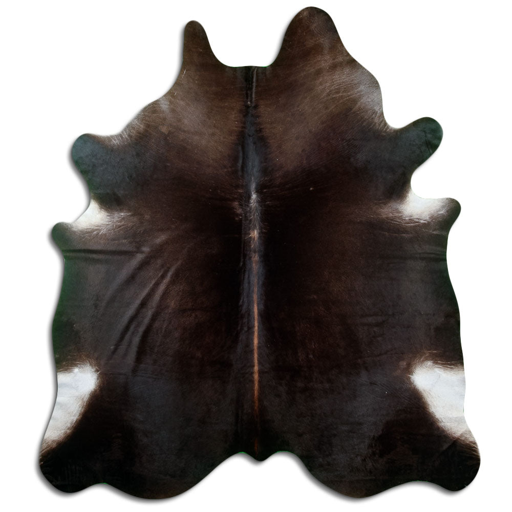 Peau de vache marron d’environ 240 × 210 cm, vue de dessus : exactement la peau que vous recevez