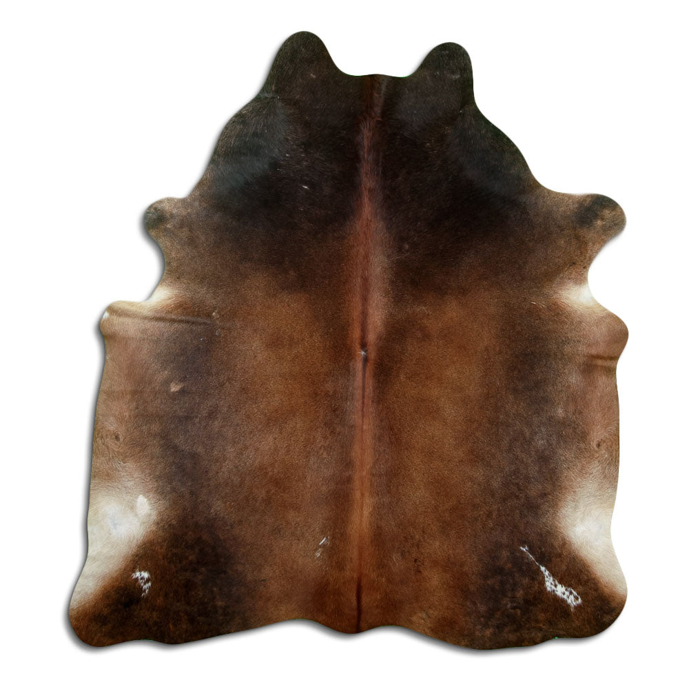 Peau de vache marron d’environ 200 × 180 cm, vue de dessus : exactement la peau que vous recevez