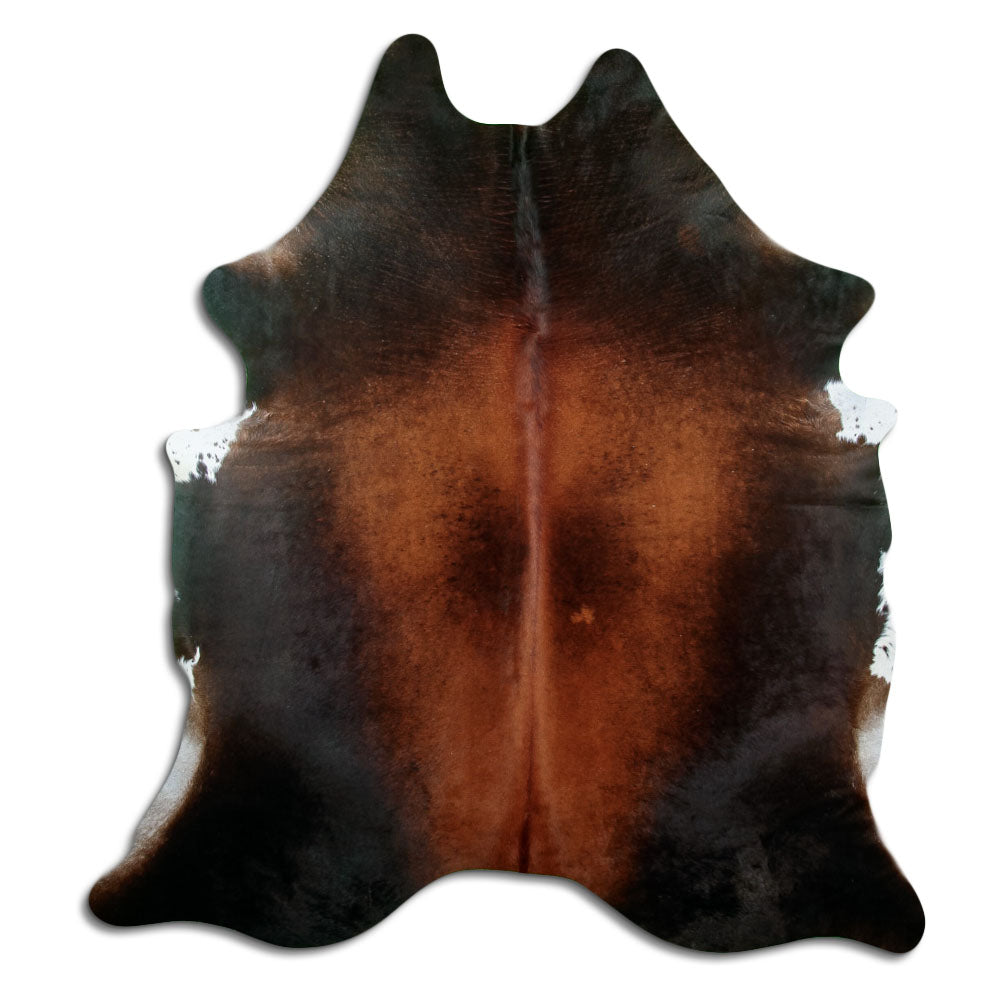 Peau de vache marron d’environ 220 × 200 cm, vue de dessus : exactement la peau que vous recevez