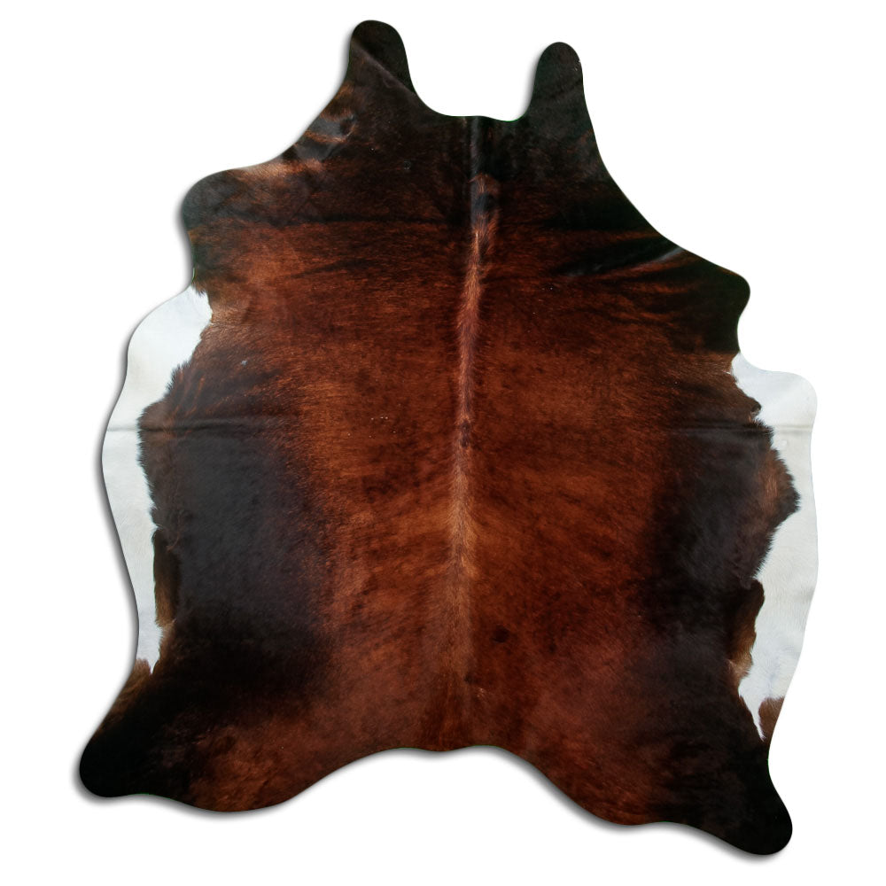 Peau de vache marron d’environ 210 × 180 cm, vue de dessus : exactement la peau que vous recevez