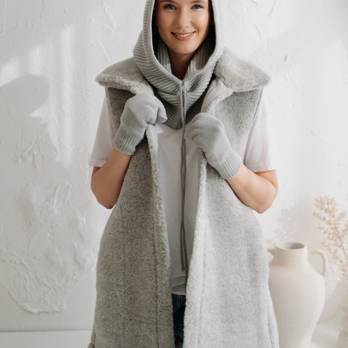 Gilet en mérinos « Wave » gris