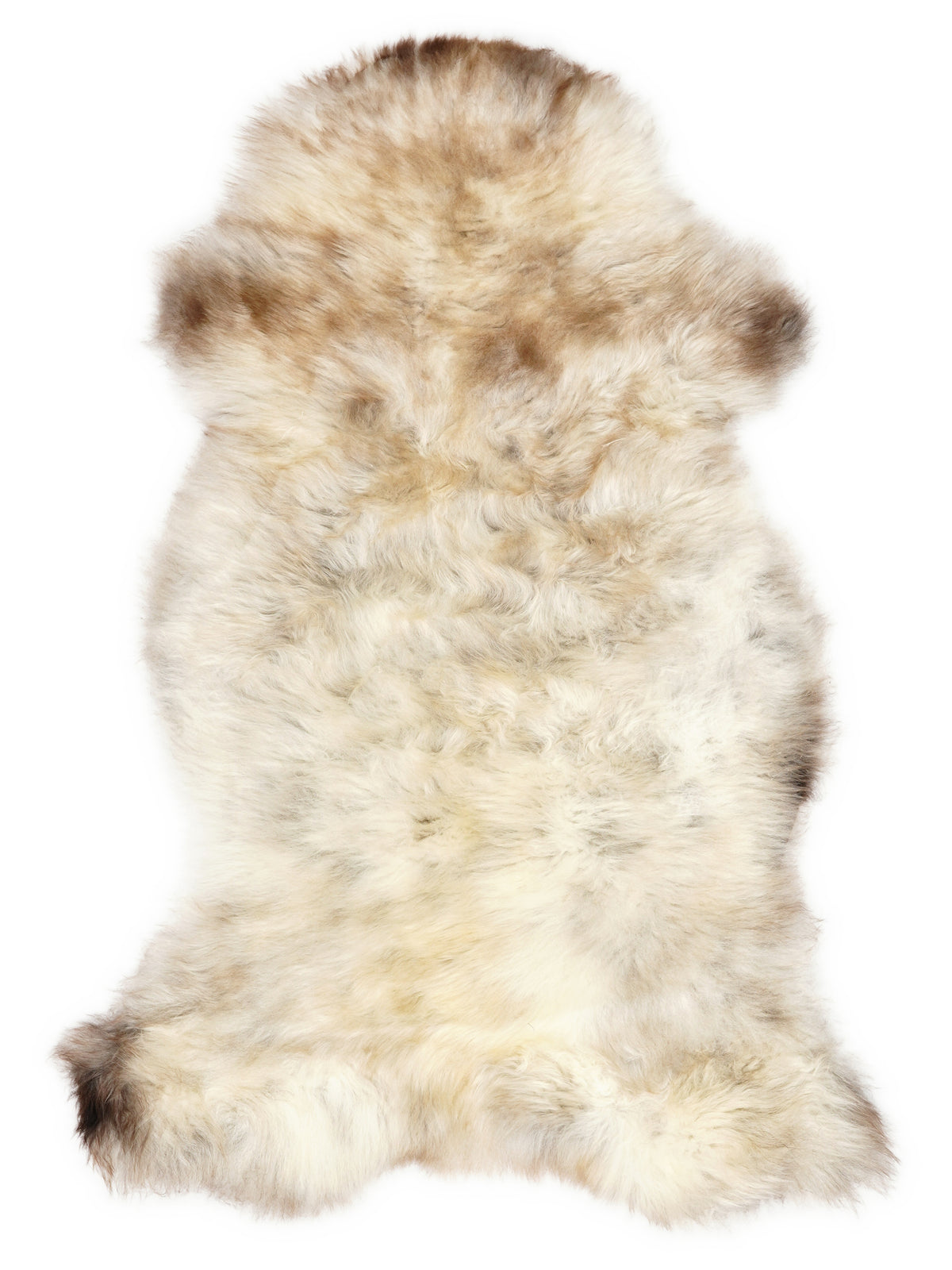 Peau de mouton multicolore britannique d’environ 110 × 60 cm, vue de dessus : exactement la peau que vous recevez