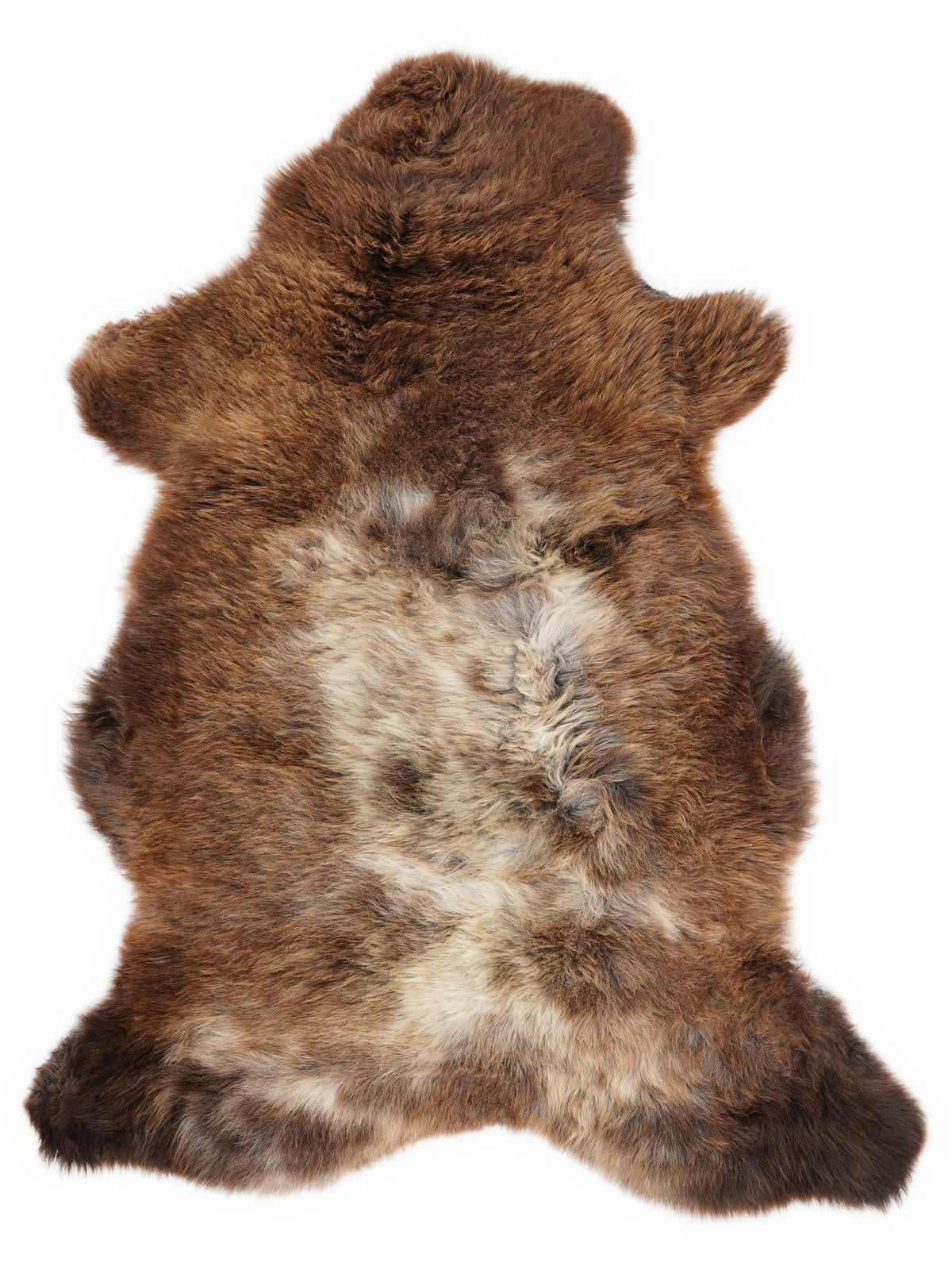 Peau de mouton multicolore britannique d’environ 110 × 65 cm, vue de dessus : exactement la peau que vous recevez