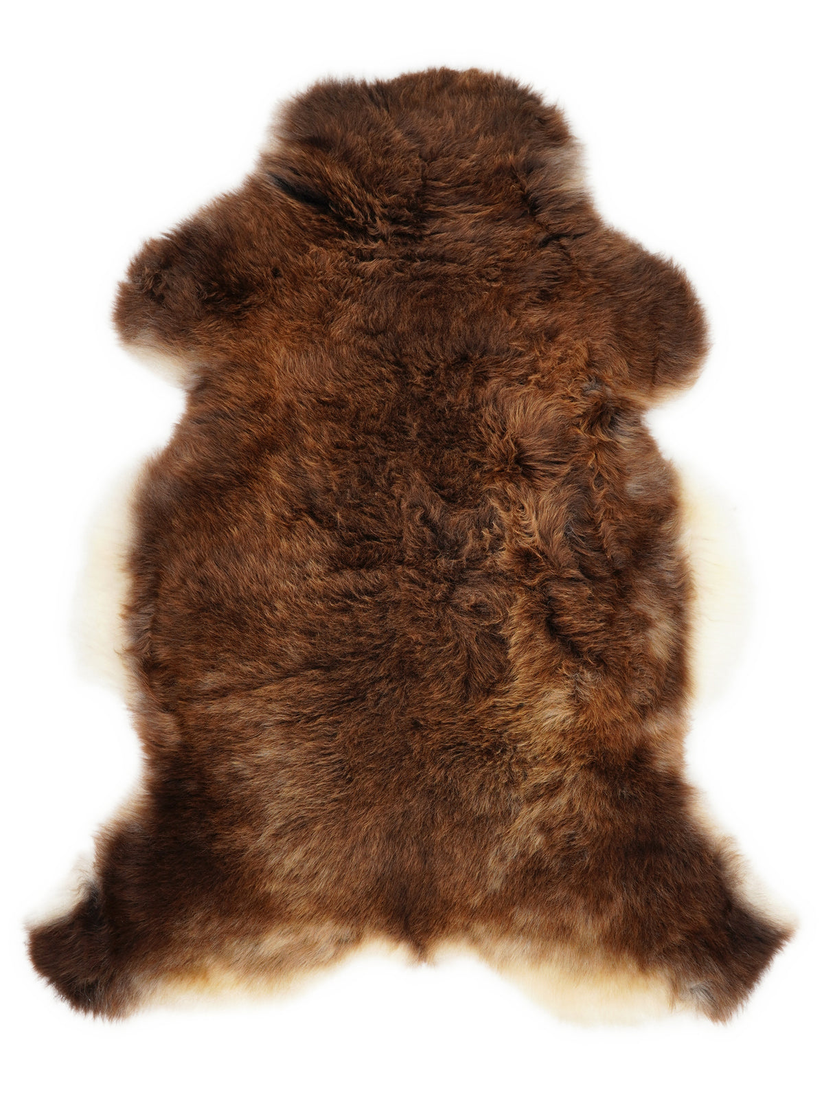 Peau de mouton marron d’environ 110 × 70 cm, vue de dessus : exactement la peau que vous recevez