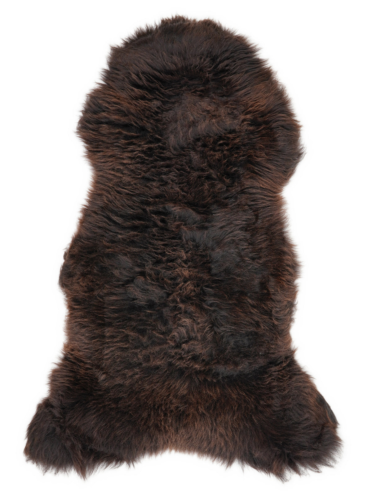 Peau de mouton marron d’environ 130 × 60 cm, vue de dessus : exactement la peau que vous recevez