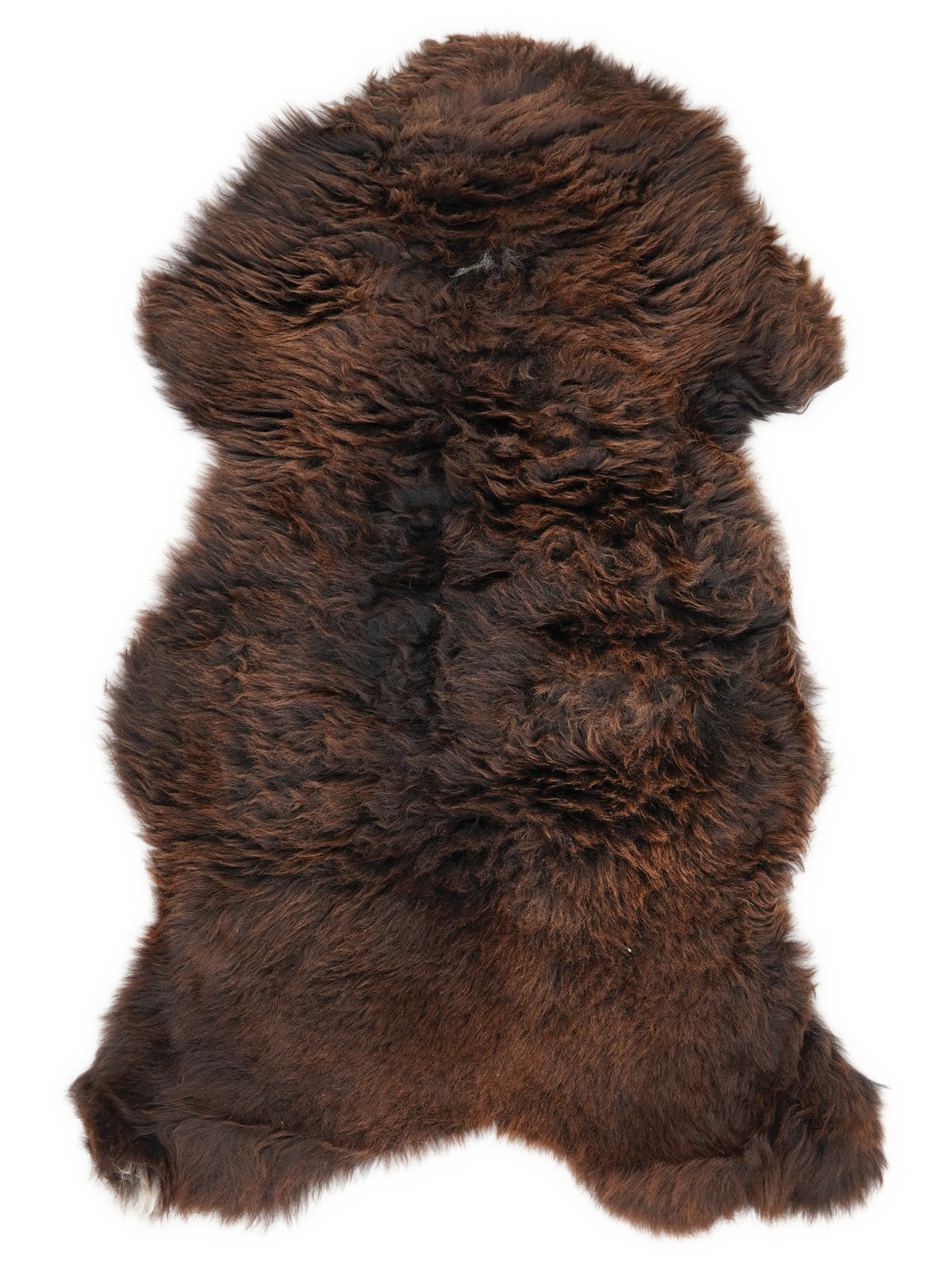 Peau de mouton marron d’environ 120 × 65 cm, vue de dessus : exactement la peau que vous recevez