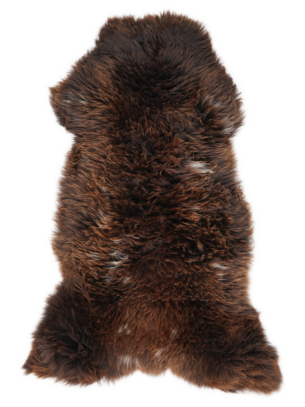 Peau de mouton marron d’environ 130 × 65 cm, vue de dessus : exactement la peau que vous recevez