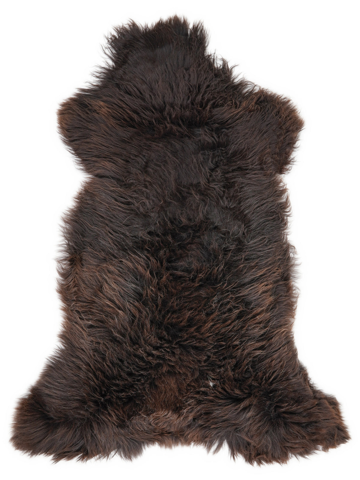 Peau de mouton marron d’environ 125 × 60 cm, vue de dessus : exactement la peau que vous recevez