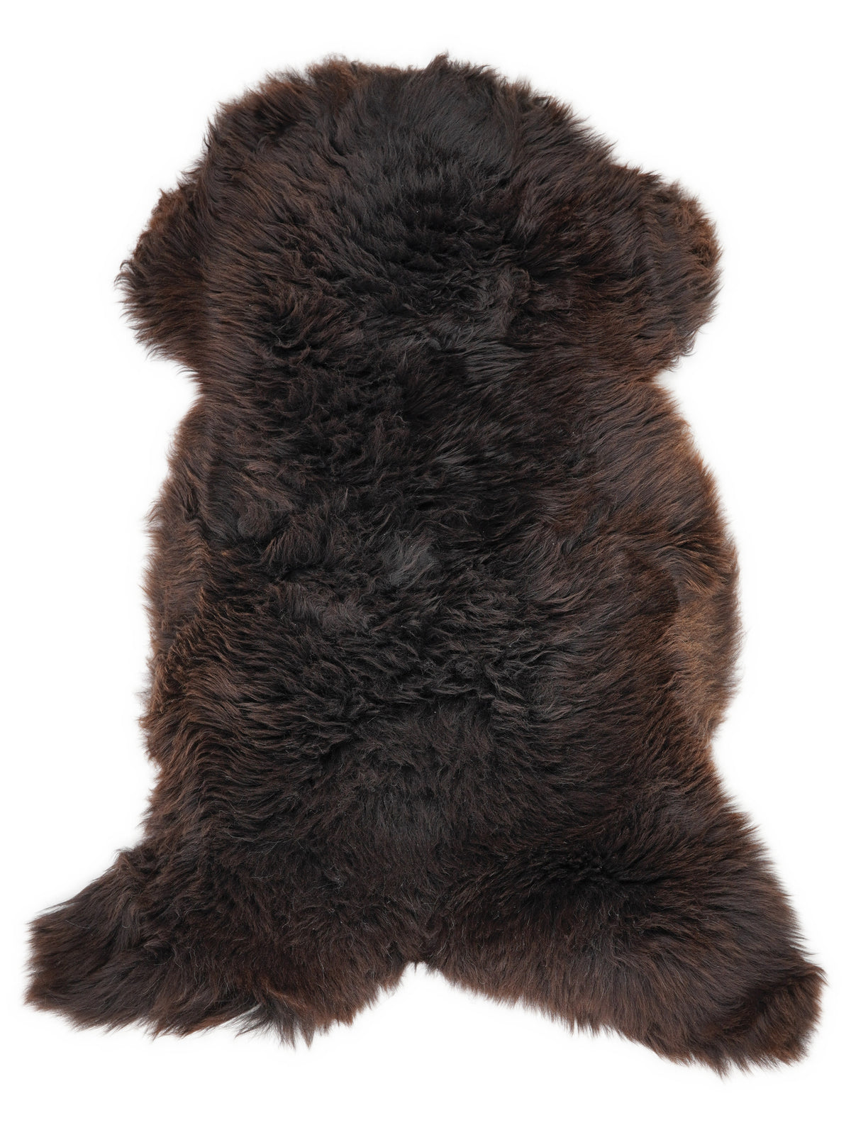 Peau de mouton marron d’environ 130 × 65 cm, vue de dessus : exactement la peau que vous recevez