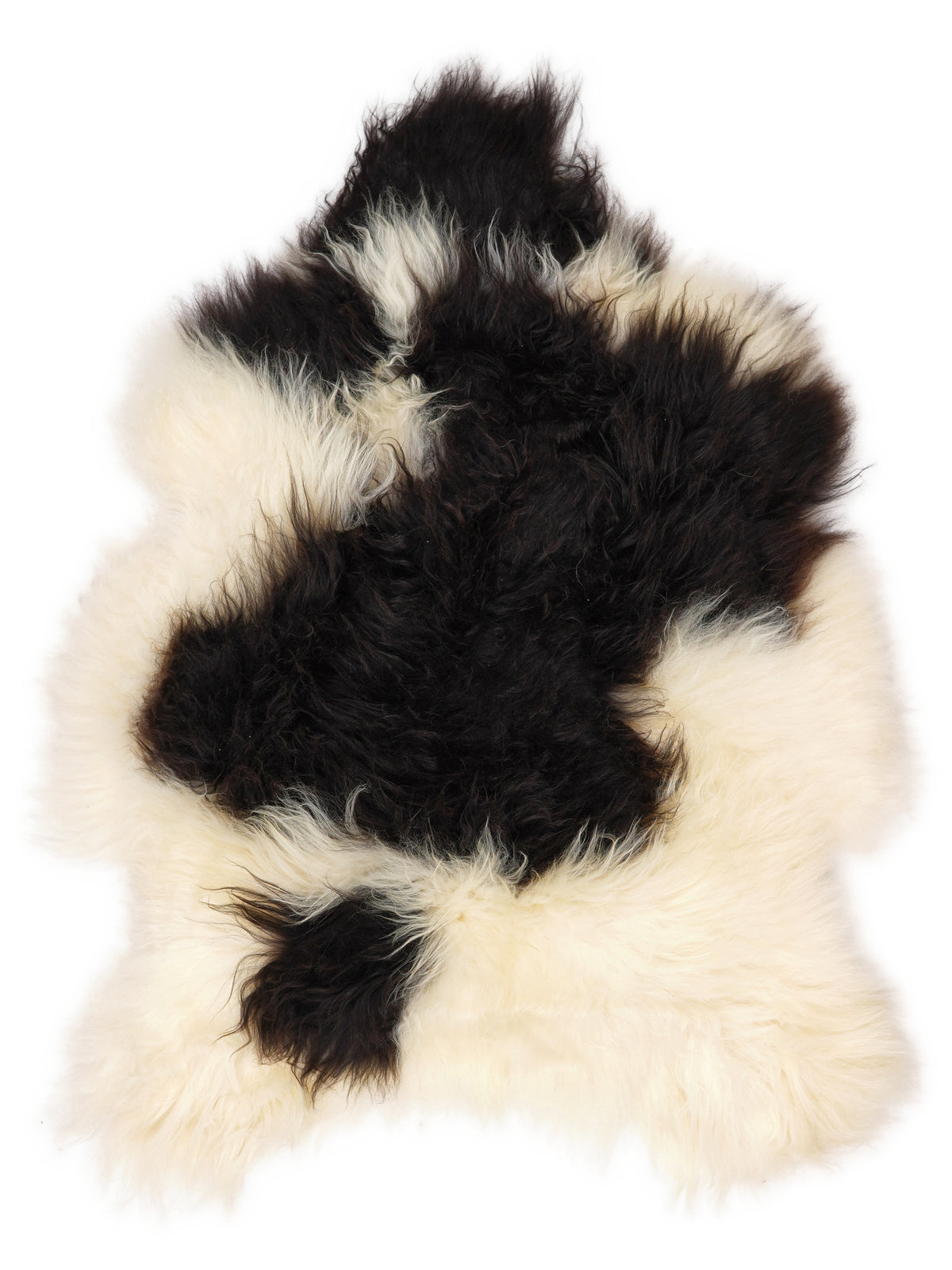 Peau de mouton islandaise multicolore d’environ 110 × 80 cm, vue de dessus : exactement la peau que vous recevez