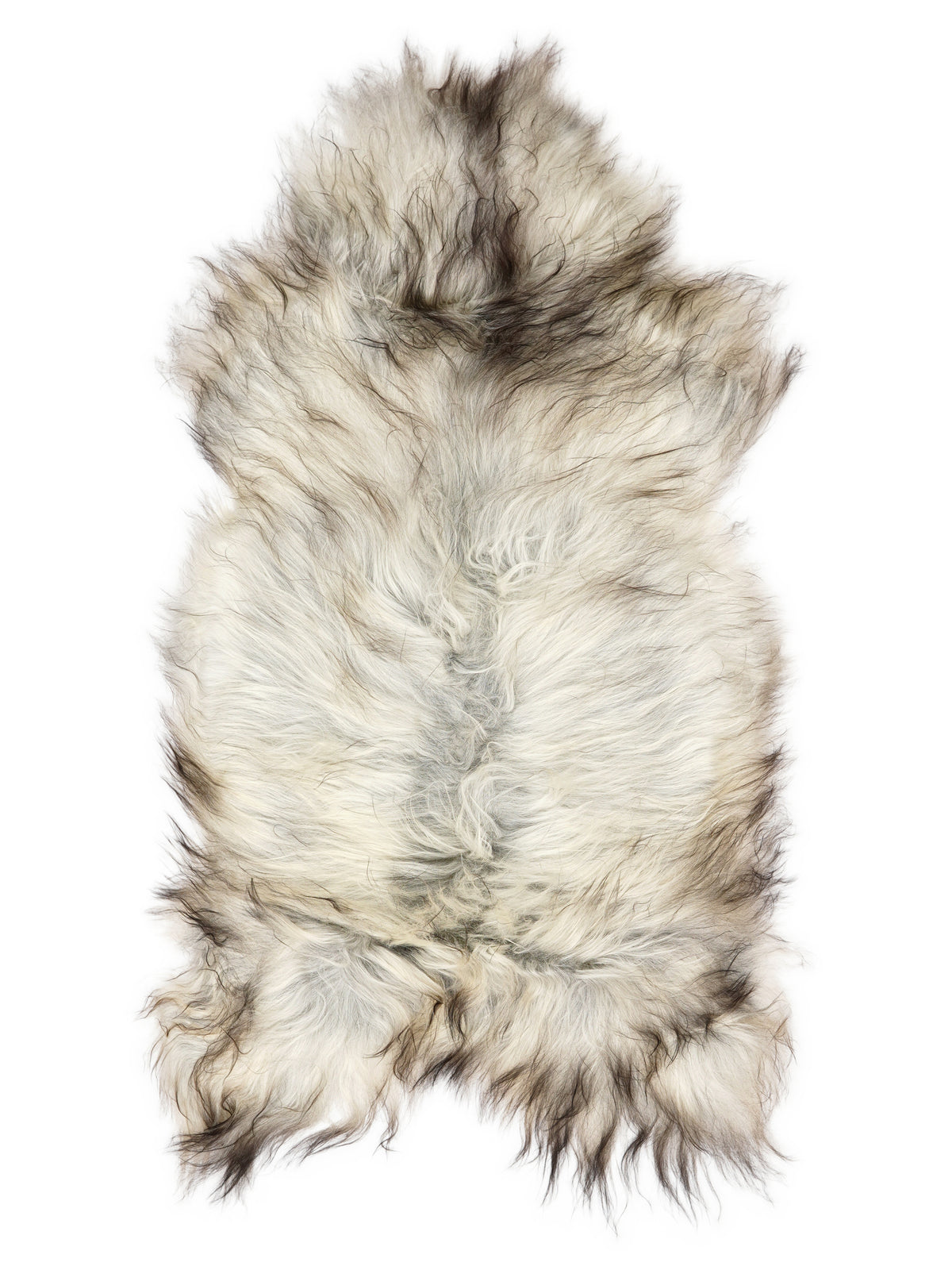 Peau de mouton islandaise grise d’environ 125 × 65 cm, vue de dessus : exactement la peau que vous recevez