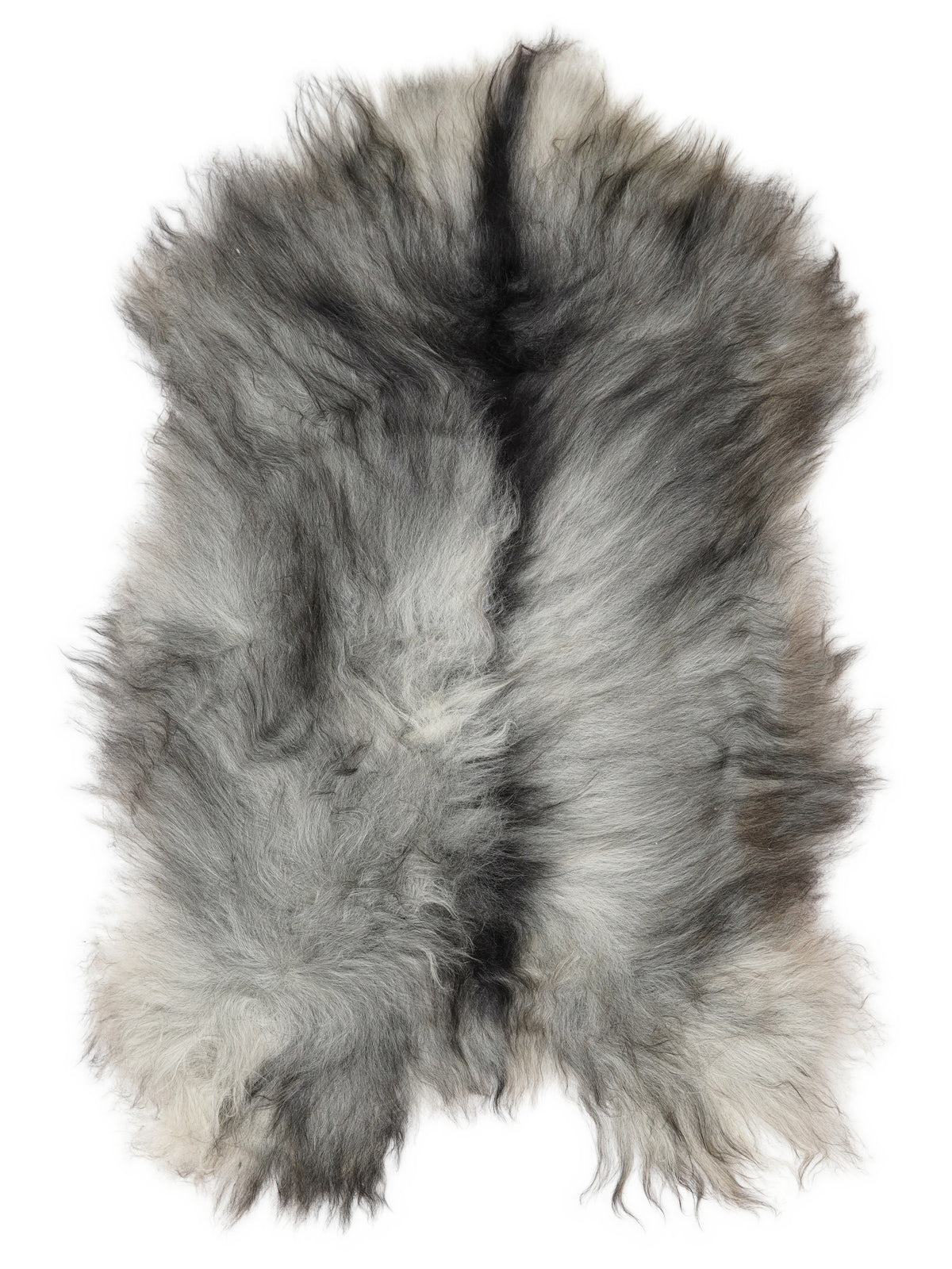 Peau de mouton islandaise grise d’environ 130 × 75 cm, vue de dessus : exactement la peau que vous recevez