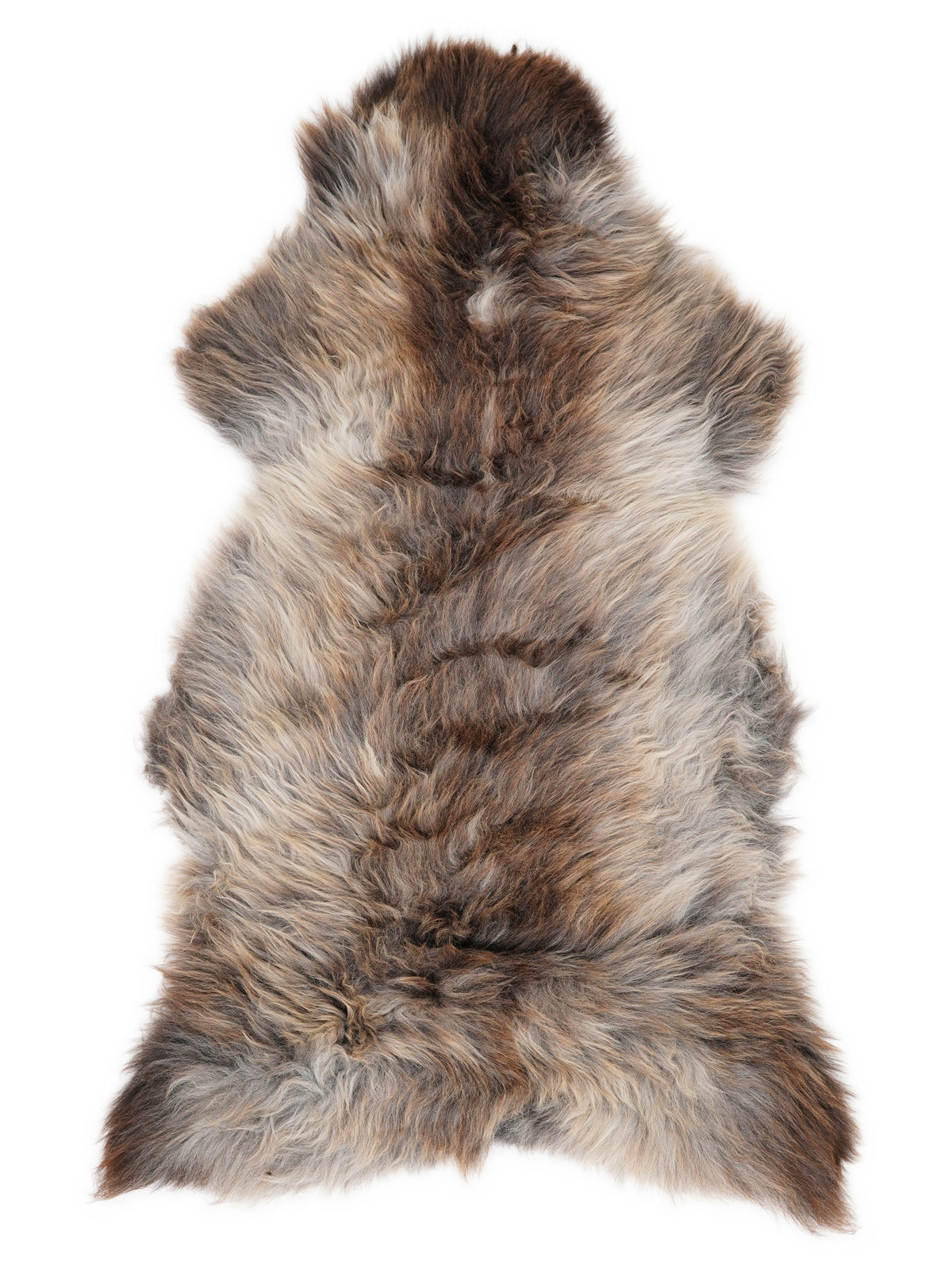 Peau de mouton multicolore britannique d’environ 130 × 65 cm, vue de dessus : exactement la peau que vous recevez
