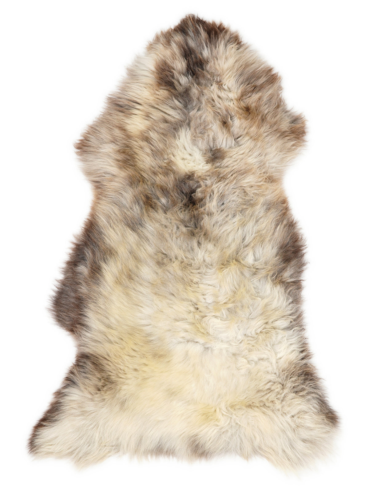 Peau de mouton multicolore britannique d’environ 125 × 65 cm, vue de dessus : exactement la peau que vous recevez