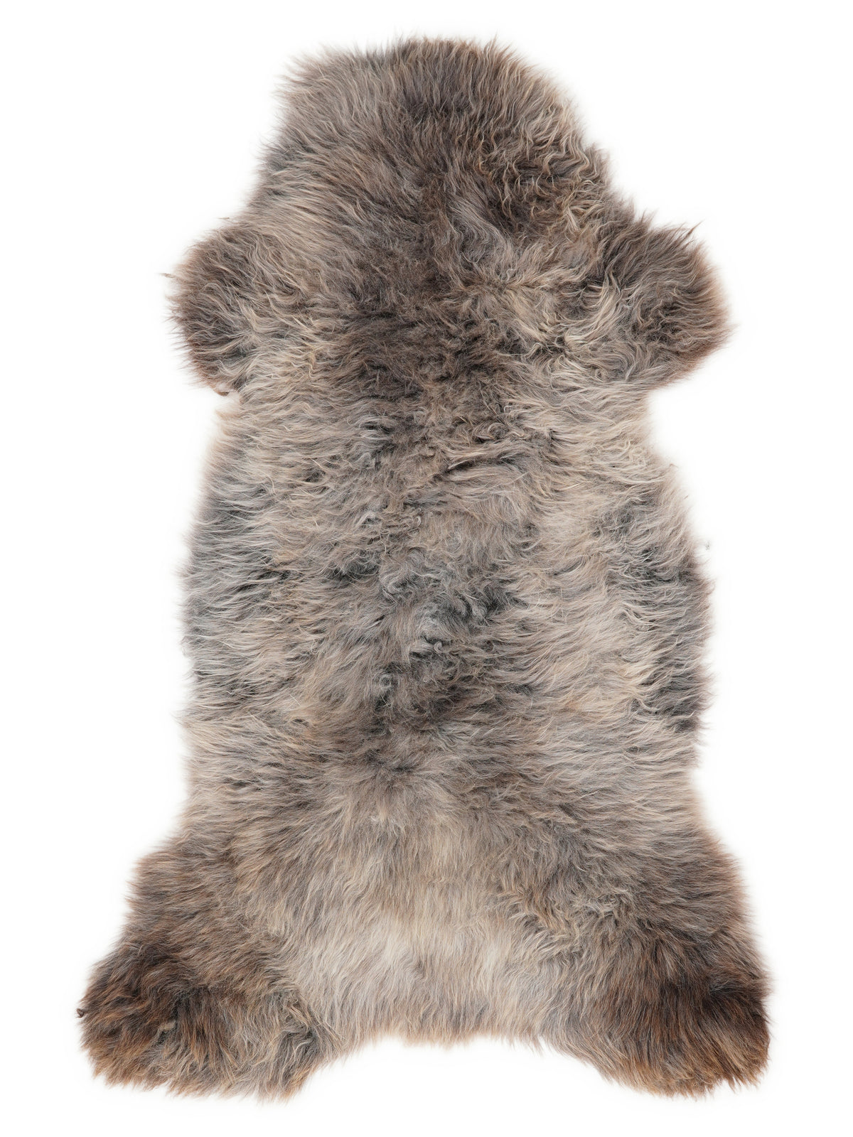 Peau de mouton multicolore britannique d’environ 125 × 60 cm, vue de dessus : exactement la peau que vous recevez