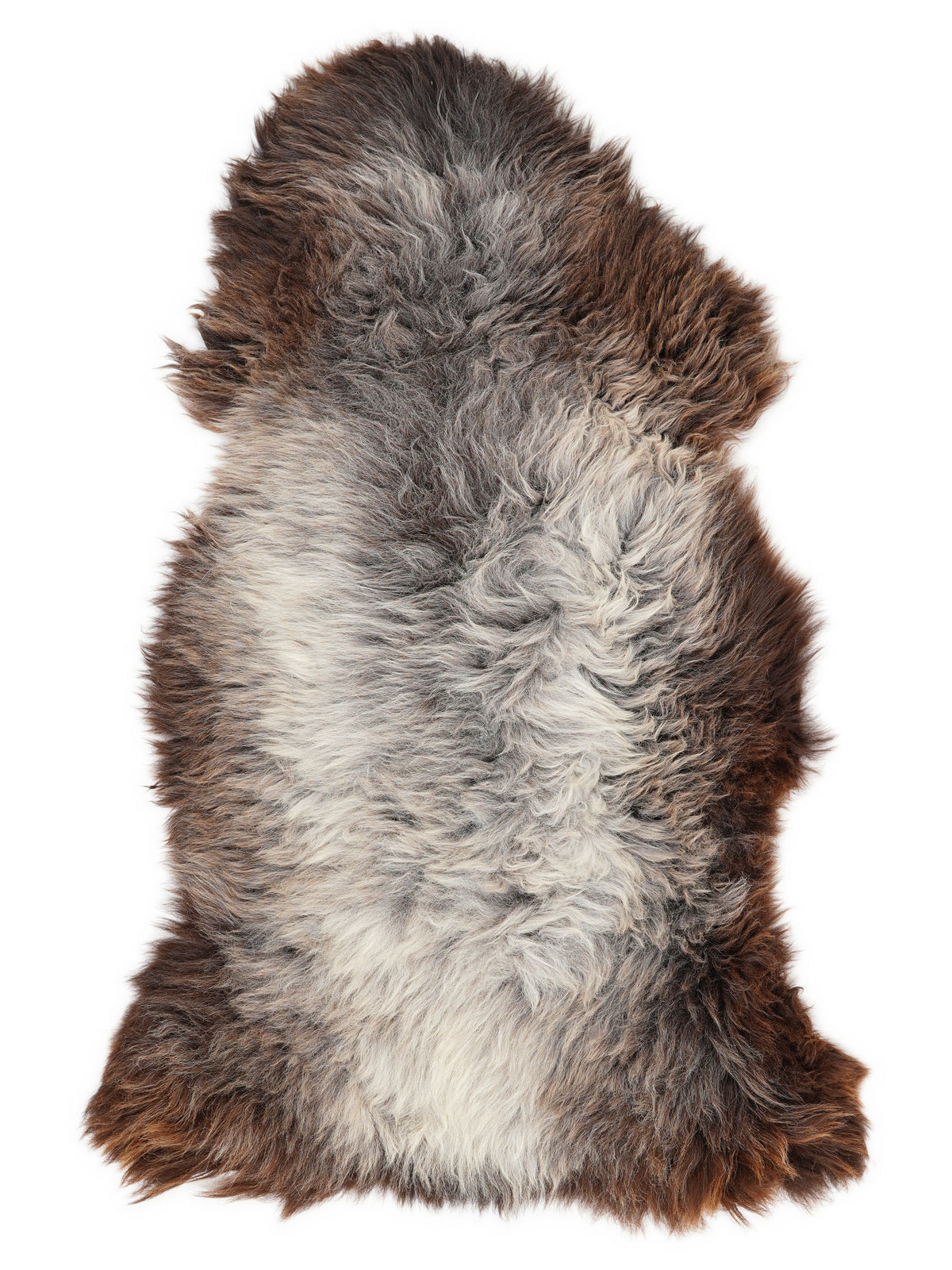 Peau de mouton multicolore britannique d’environ 135 × 70 cm, vue de dessus : exactement la peau que vous recevez