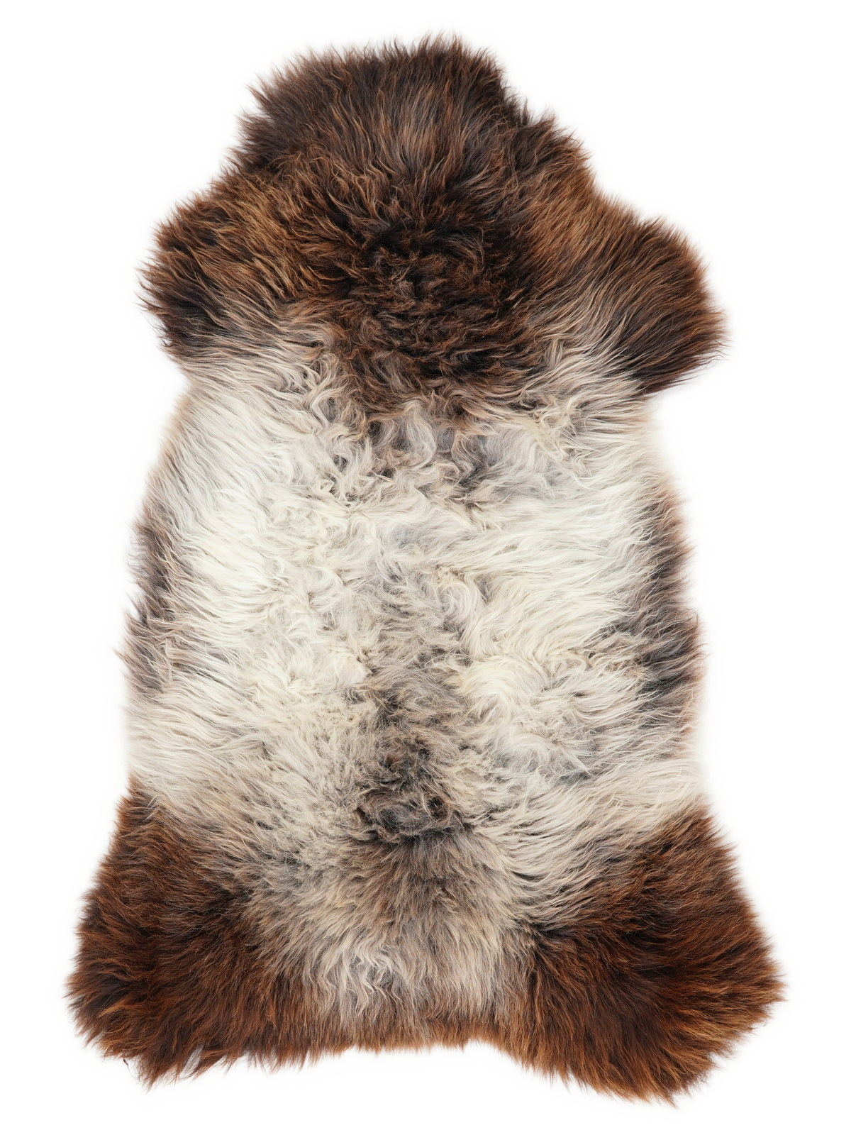 Peau de mouton multicolore britannique d’environ 120 × 65 cm, vue de dessus : exactement la peau que vous recevez