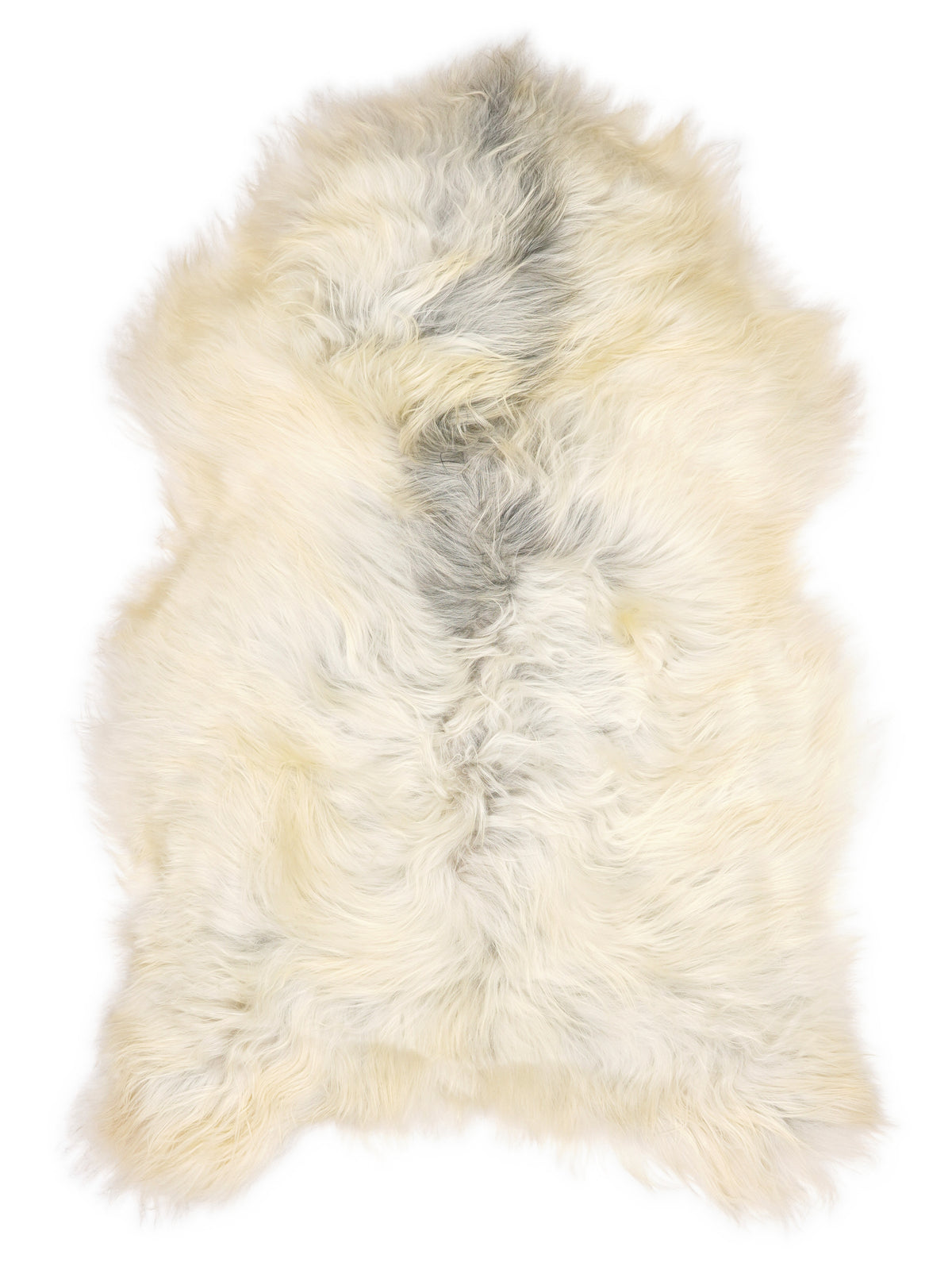 Peau de mouton islandaise grise d’environ 120 × 75 cm, vue de dessus : exactement la peau que vous recevez