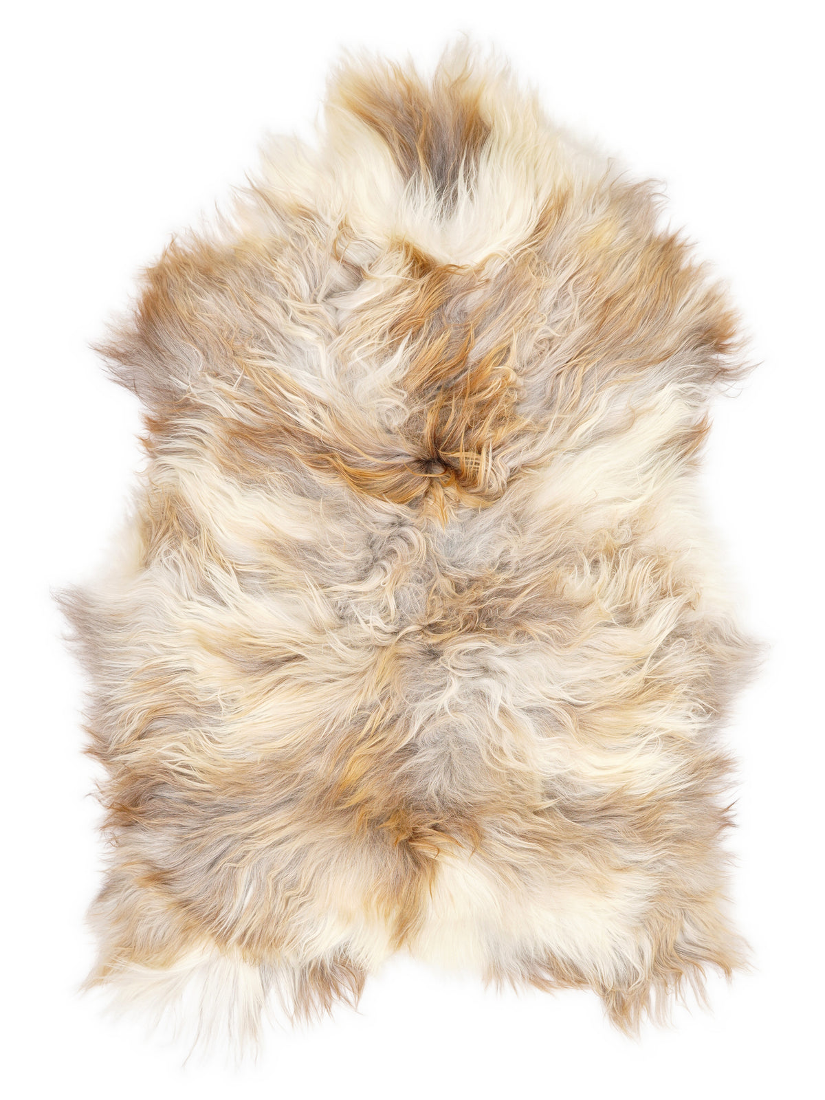 Peau de mouton islandaise multicolore d’environ 120 × 75 cm, vue de dessus : exactement la peau que vous recevez