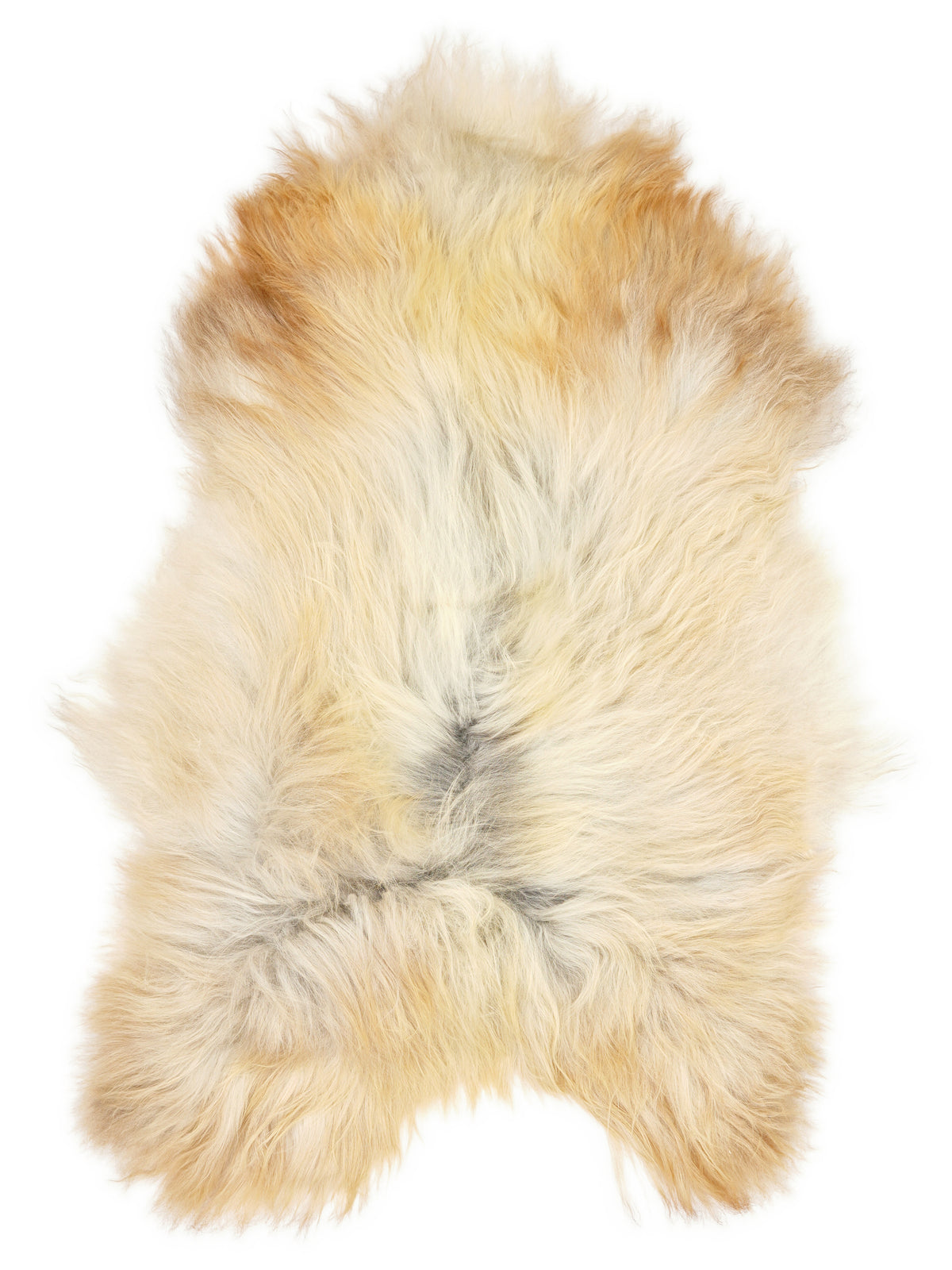 Peau de mouton islandaise multicolore d’environ 130 × 85 cm, vue de dessus : exactement la peau que vous recevez