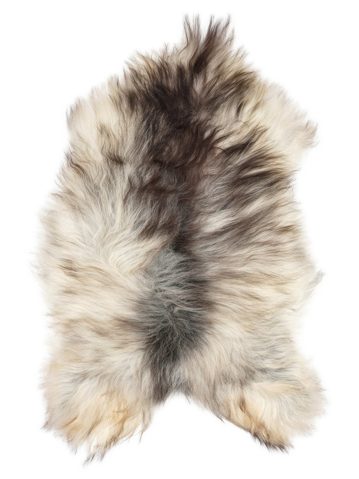Peau de mouton islandaise grise d’environ 135 × 85 cm, vue de dessus : exactement la peau que vous recevez