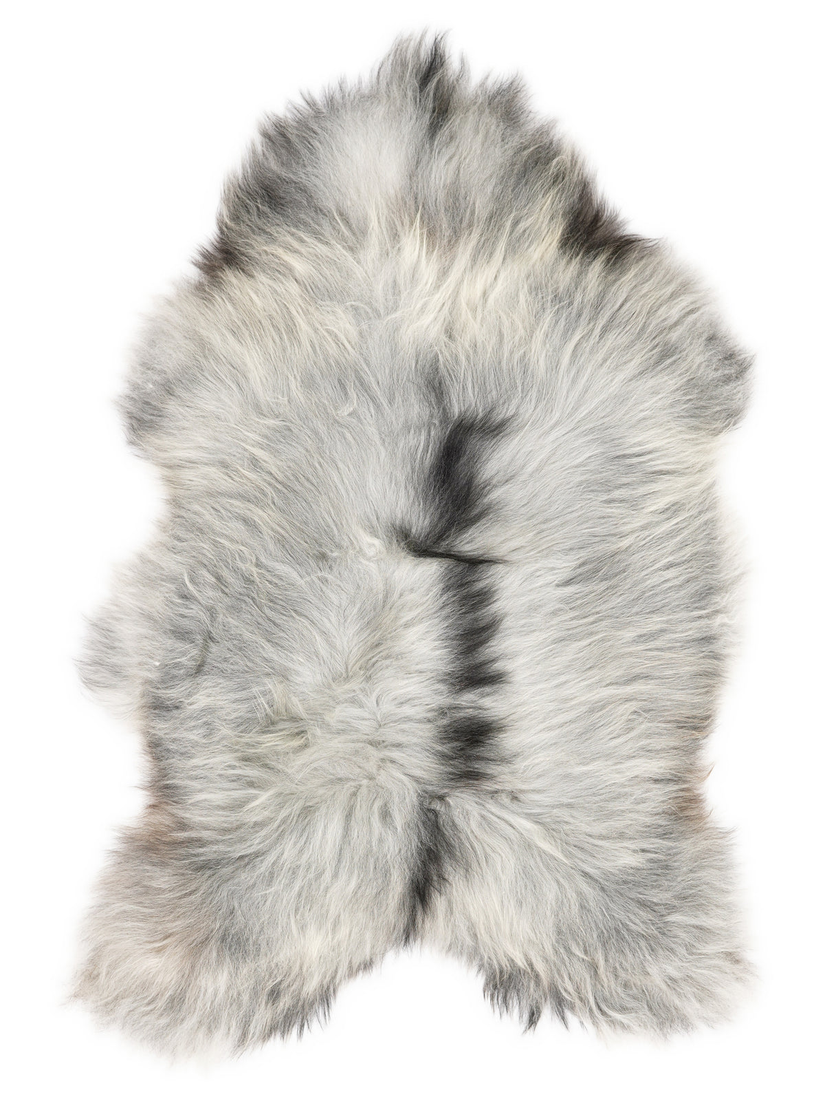 Peau de mouton islandaise grise d’environ 125 × 80 cm, vue de dessus : exactement la peau que vous recevez