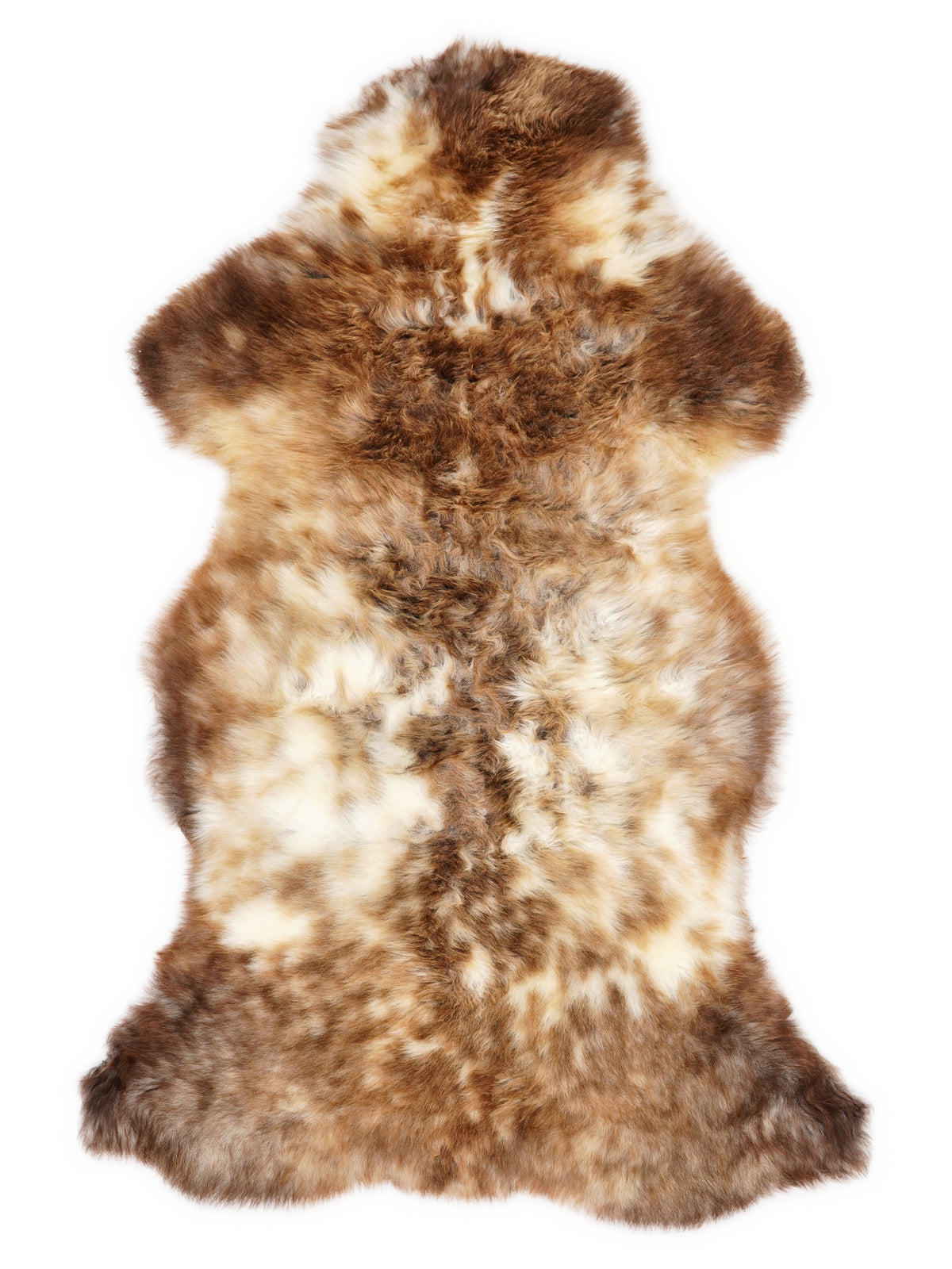 Peau de mouton multicolore britannique d’environ 115 × 60 cm, vue de dessus : exactement la peau que vous recevez