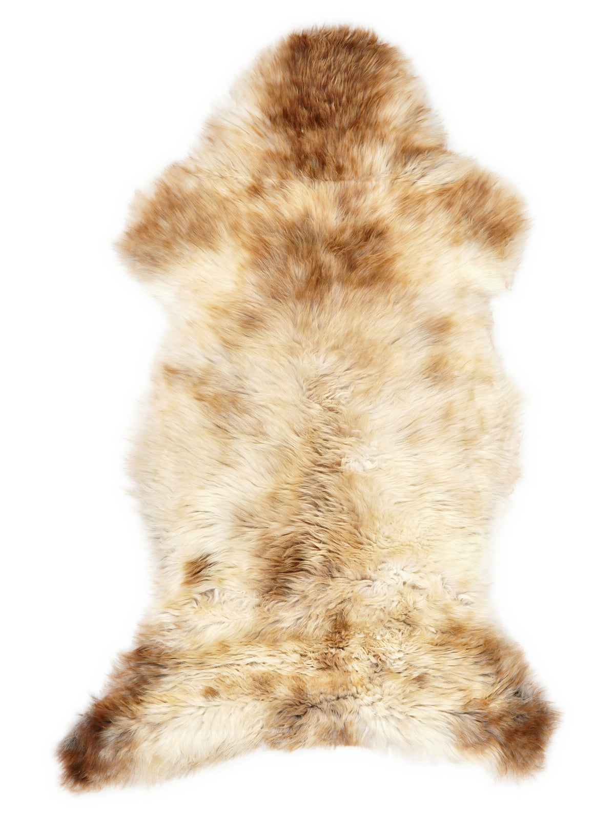 Peau de mouton multicolore britannique d’environ 115 × 55 cm, vue de dessus : exactement la peau que vous recevez