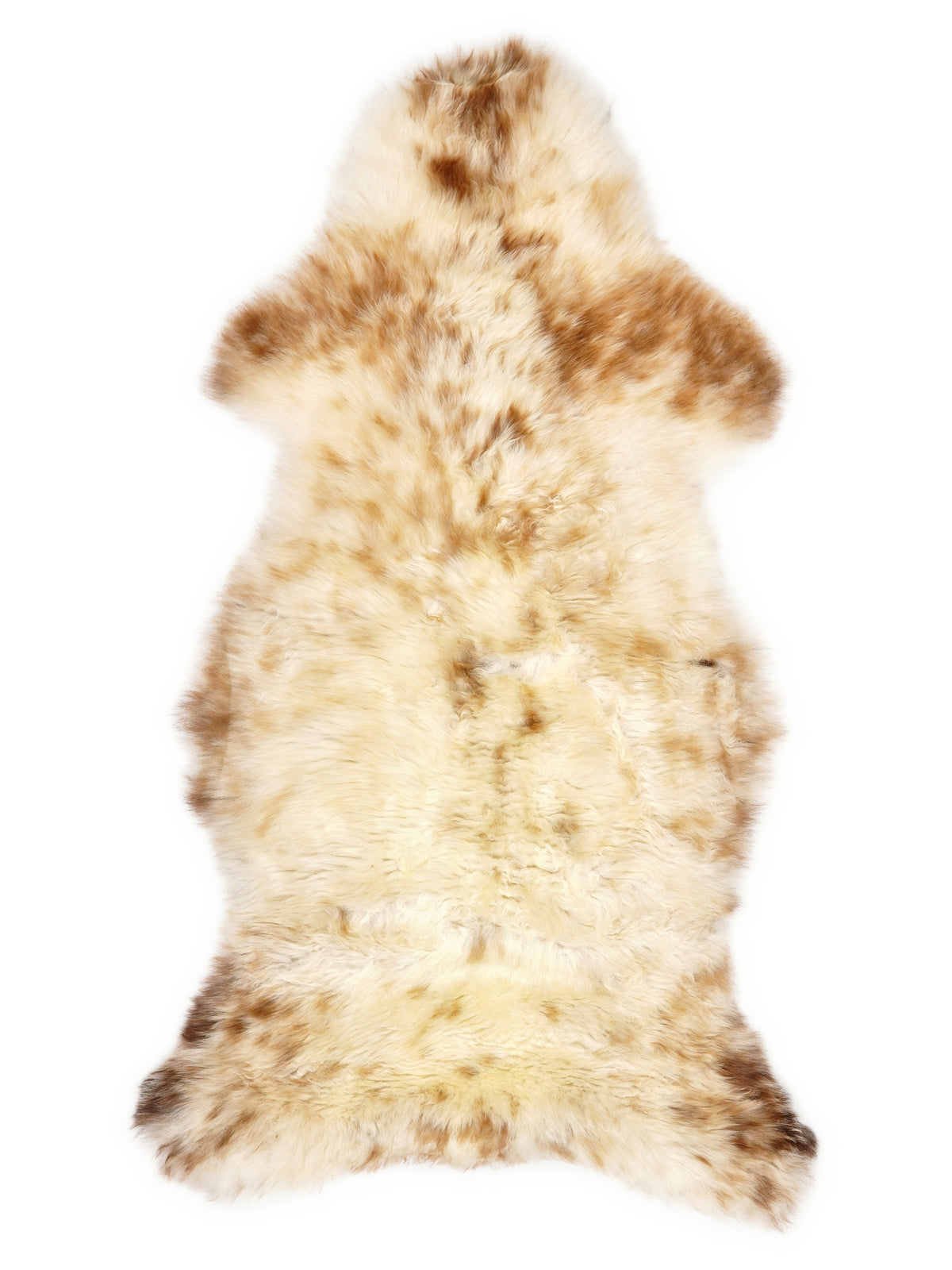 Peau de mouton multicolore britannique d’environ 115 × 55 cm, vue de dessus : exactement la peau que vous recevez