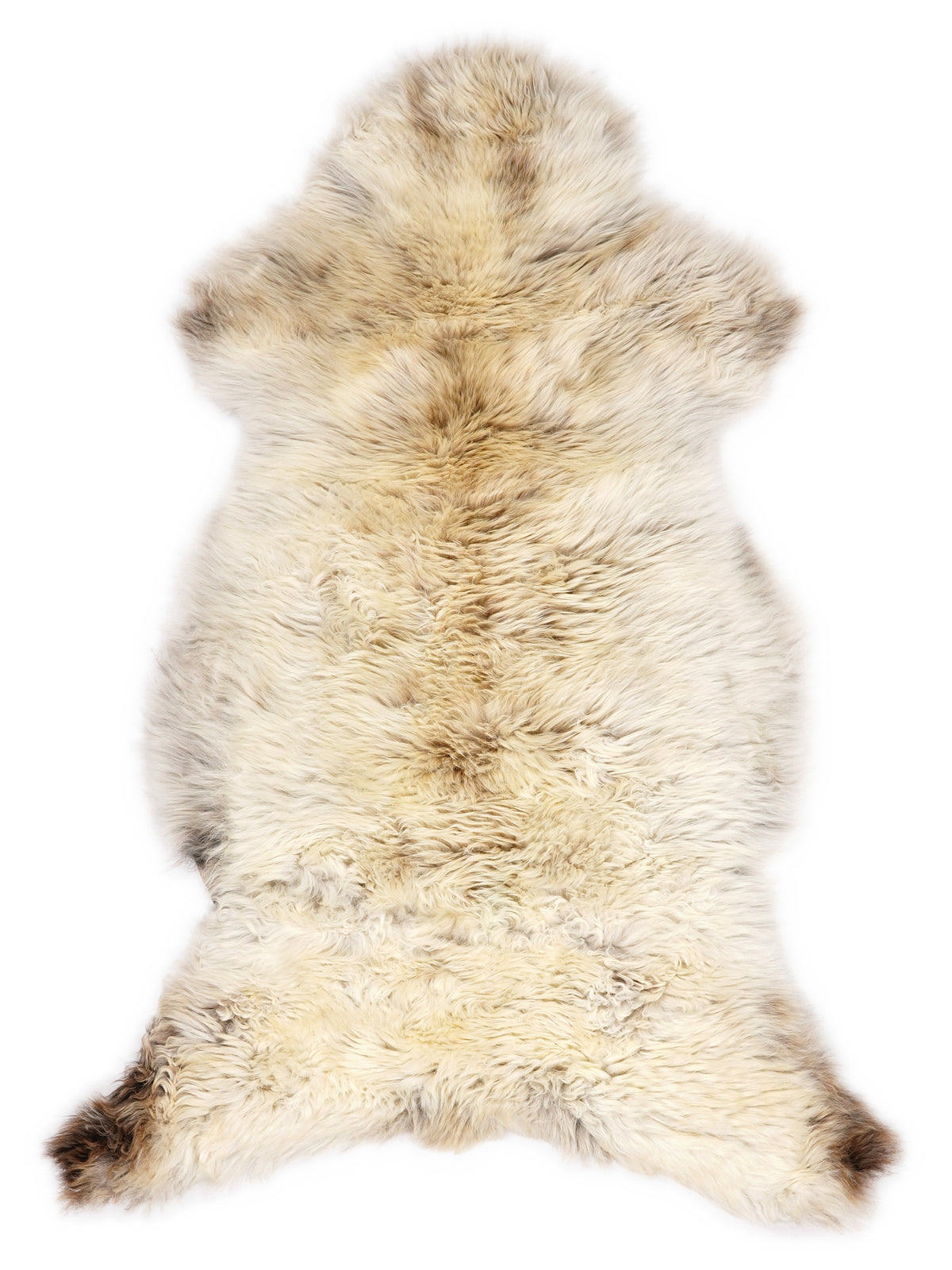Peau de mouton multicolore britannique d’environ 115 × 60 cm, vue de dessus : exactement la peau que vous recevez