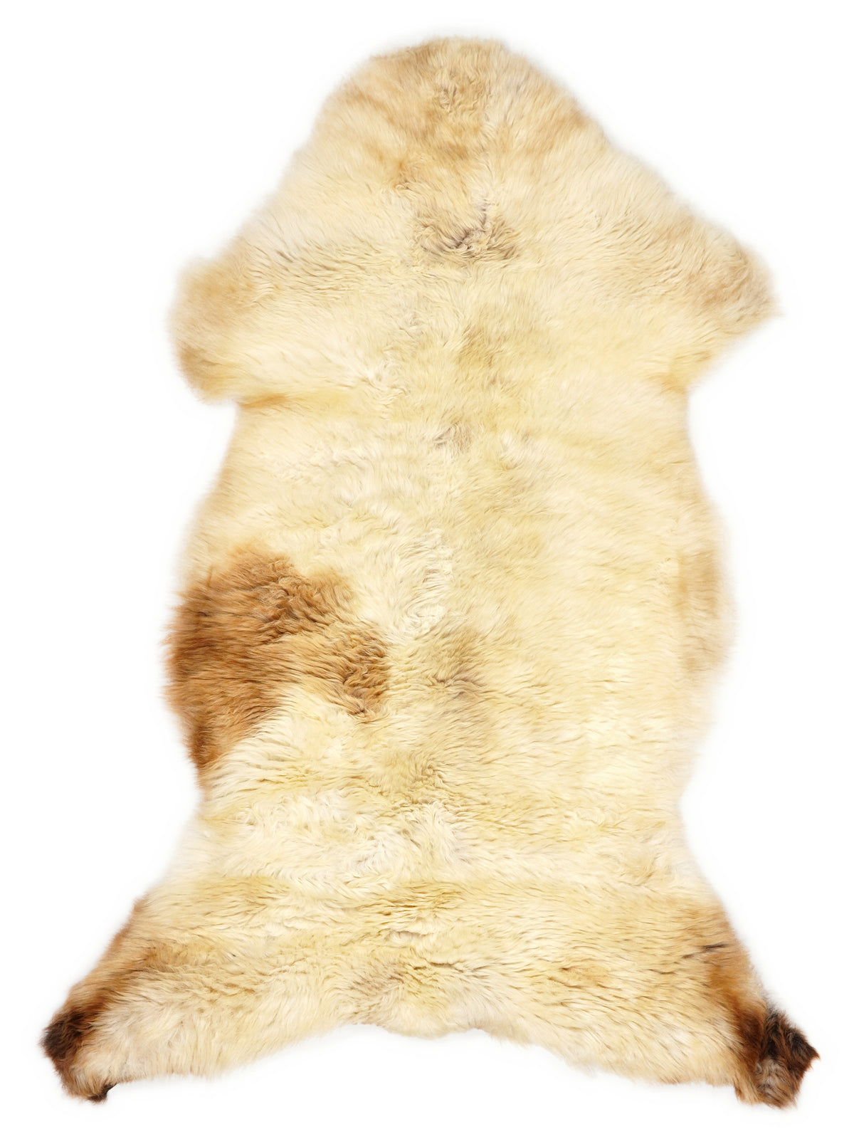 Peau de mouton multicolore britannique d’environ 115 × 60 cm, vue de dessus : exactement la peau que vous recevez