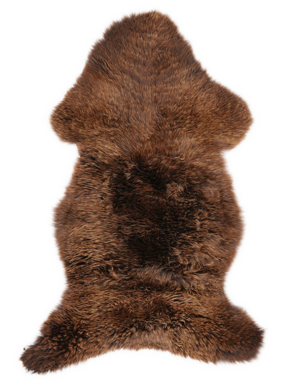 Peau de mouton marron d’environ 105 × 50 cm, vue de dessus : exactement la peau que vous recevez